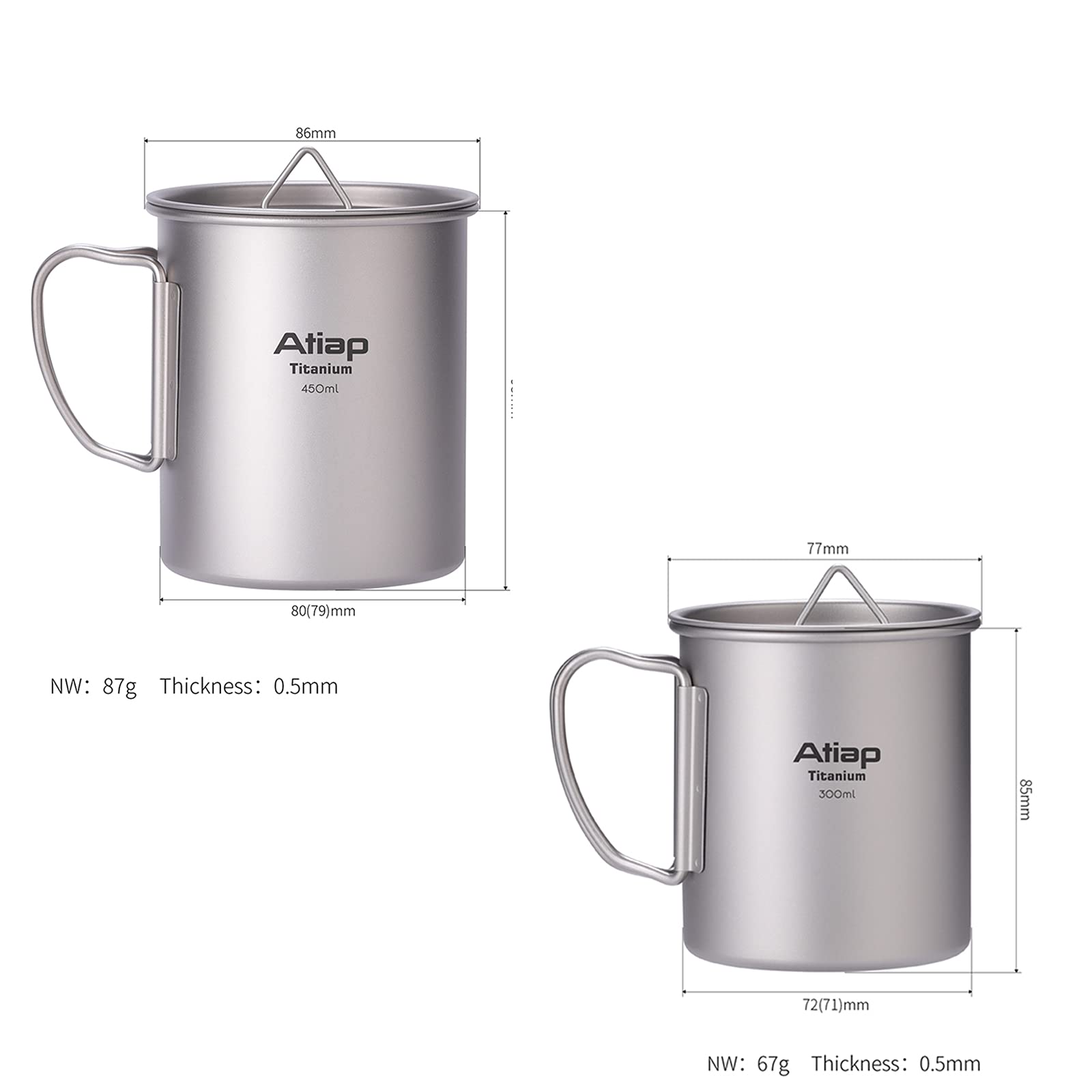 Titanium Camping Coffee Pot 450ML & 300ML - Lightweight Portable Mug with Foldable Handle & Lid - Perfect for Backpacking, Hiking, and Outdoor Adventures
