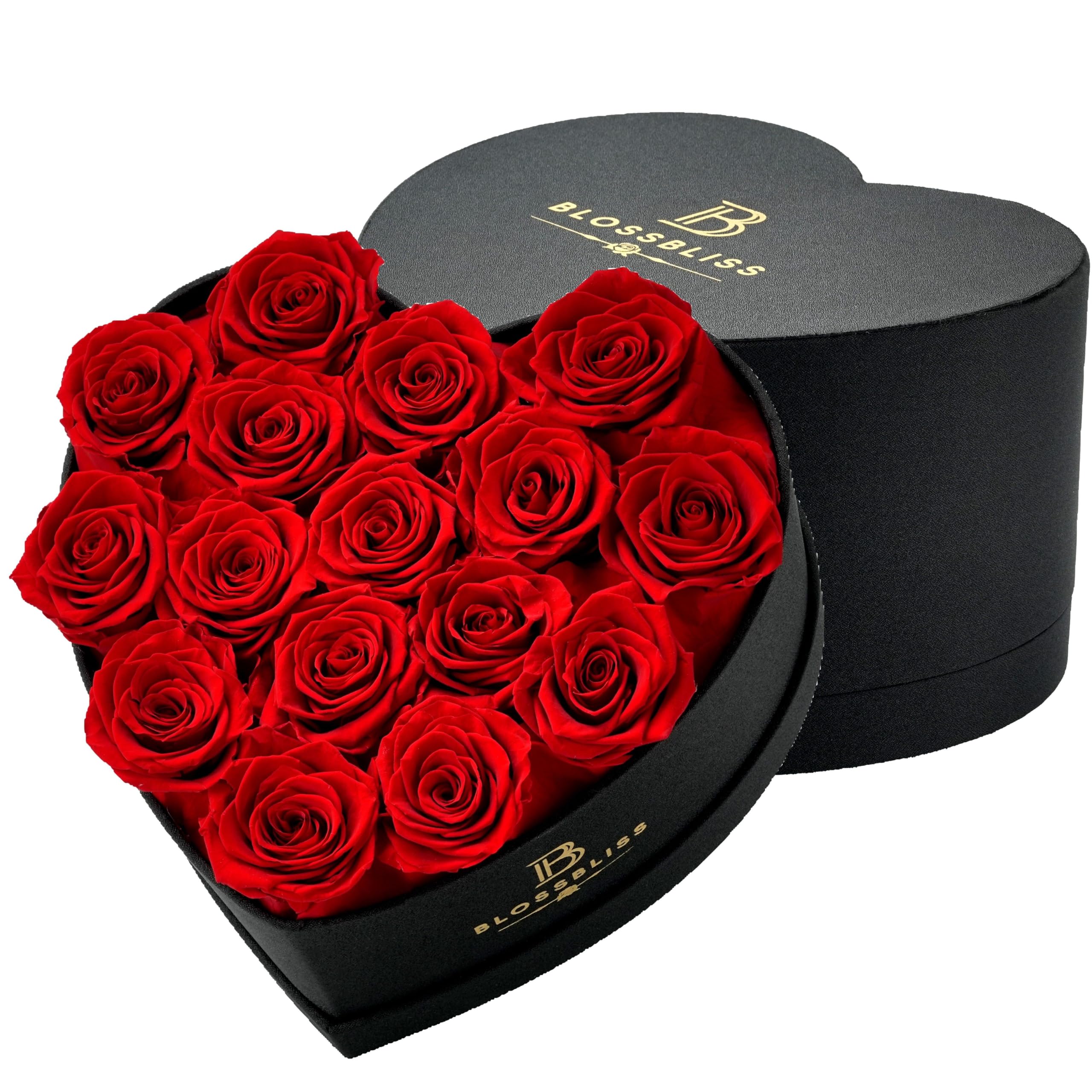 BLOSSBLISS 16-Piece Preserved Red Roses in Heart-Shaped Box - Eternal Love Gift for Wife, Anniversary, Valentine's Day & Mother's Day - Long-Lasting Luxury Floral Arrangement for Romantic Surprises & Home Decor