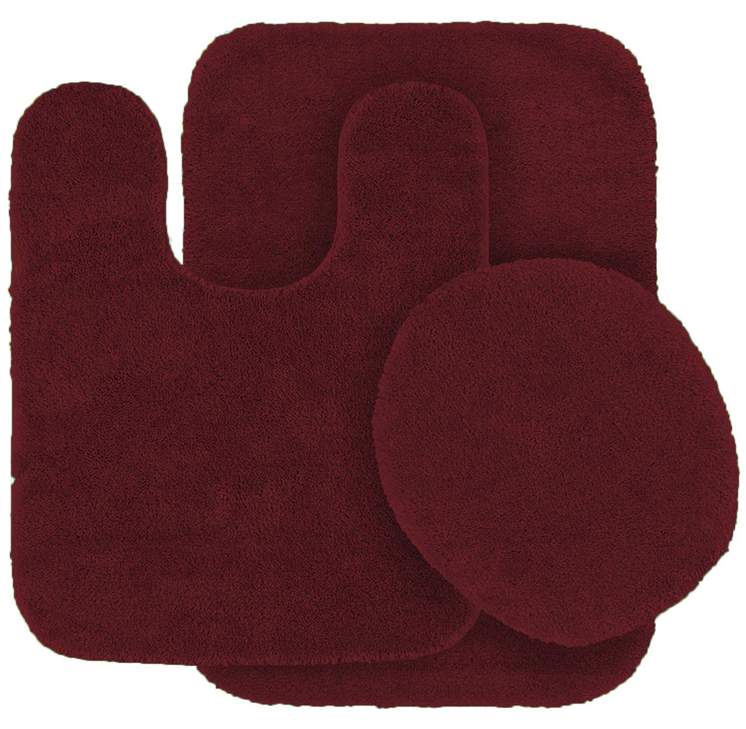 3-Piece Solid Burgundy Bathroom Rug Set - Super Soft, Anti-Slip Bath Mats for Shower, Bathtub & Bathroom Floor - Plush Cotton Memory Foam Bathroom Decor Set
