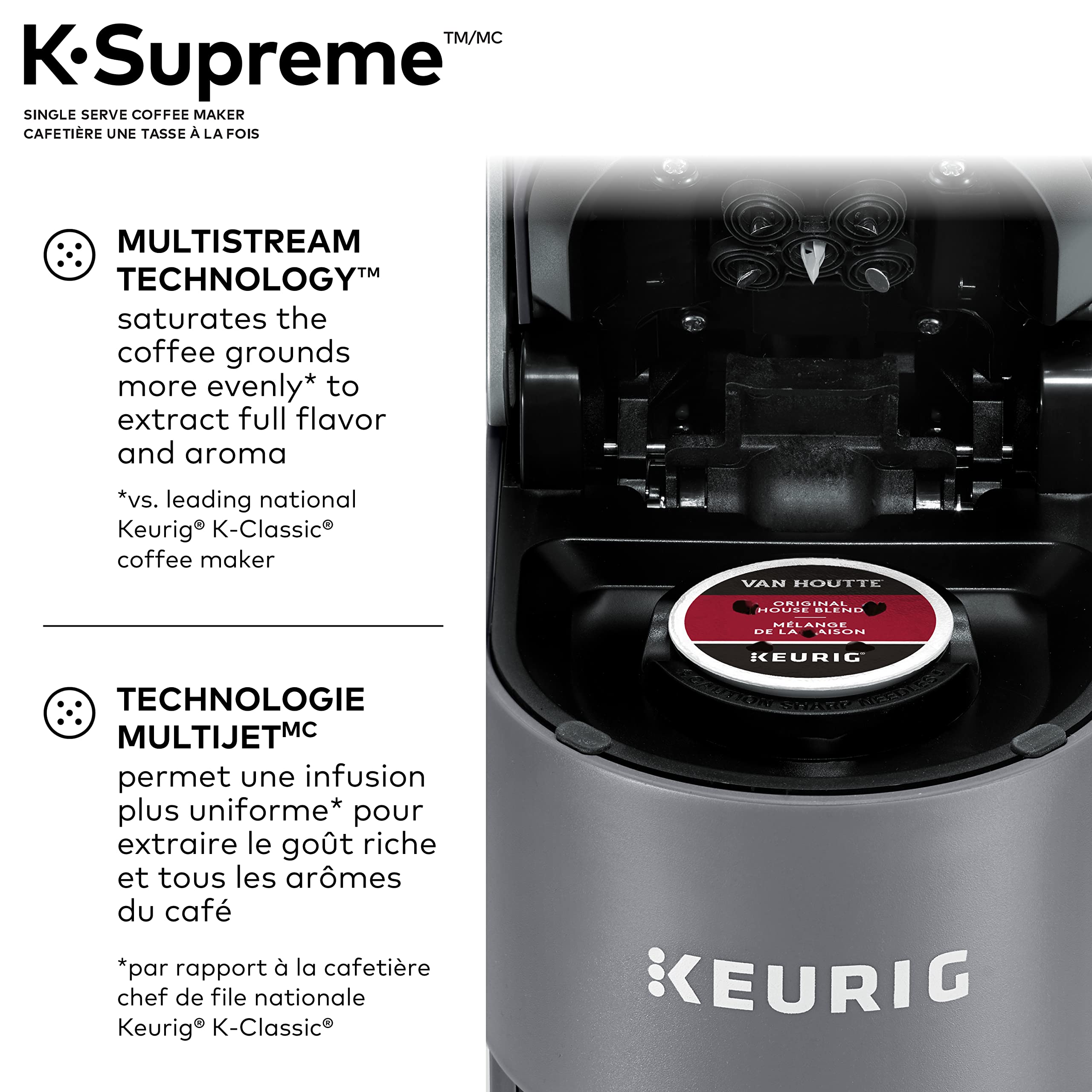 Keurig K-Supreme Single Serve Coffee Maker with MultiStream Technology - 66oz Dual-Position Water Reservoir, Customizable Brew Settings, Gray - Perfect for Home, Office & Small Business Use