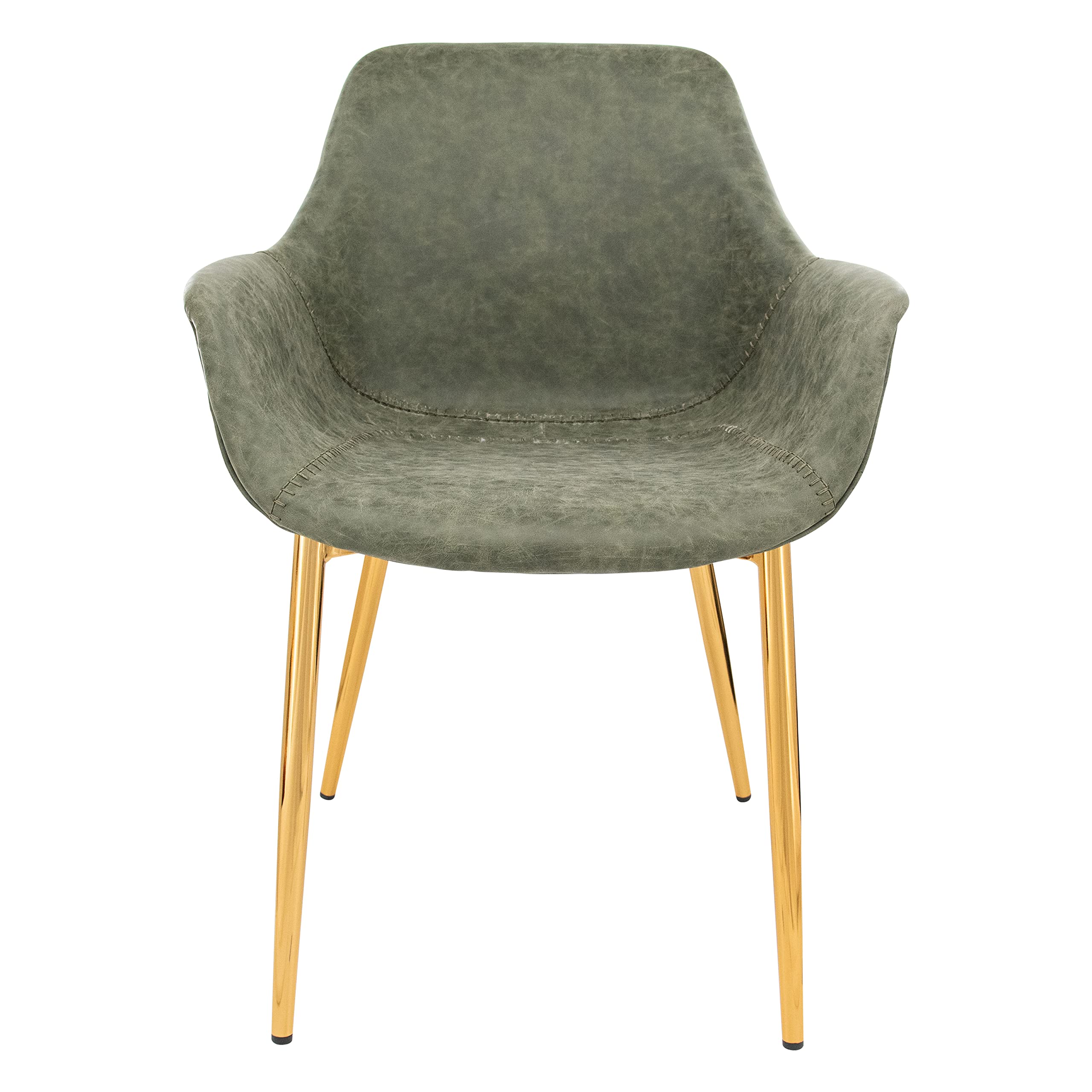 LeisureMod Markley Modern Leather Dining Armchair - Olive Green Kitchen Chair with Gold Metal Legs for Dining Room, Kitchen & Office | Comfortable & Stylish Seating Solution