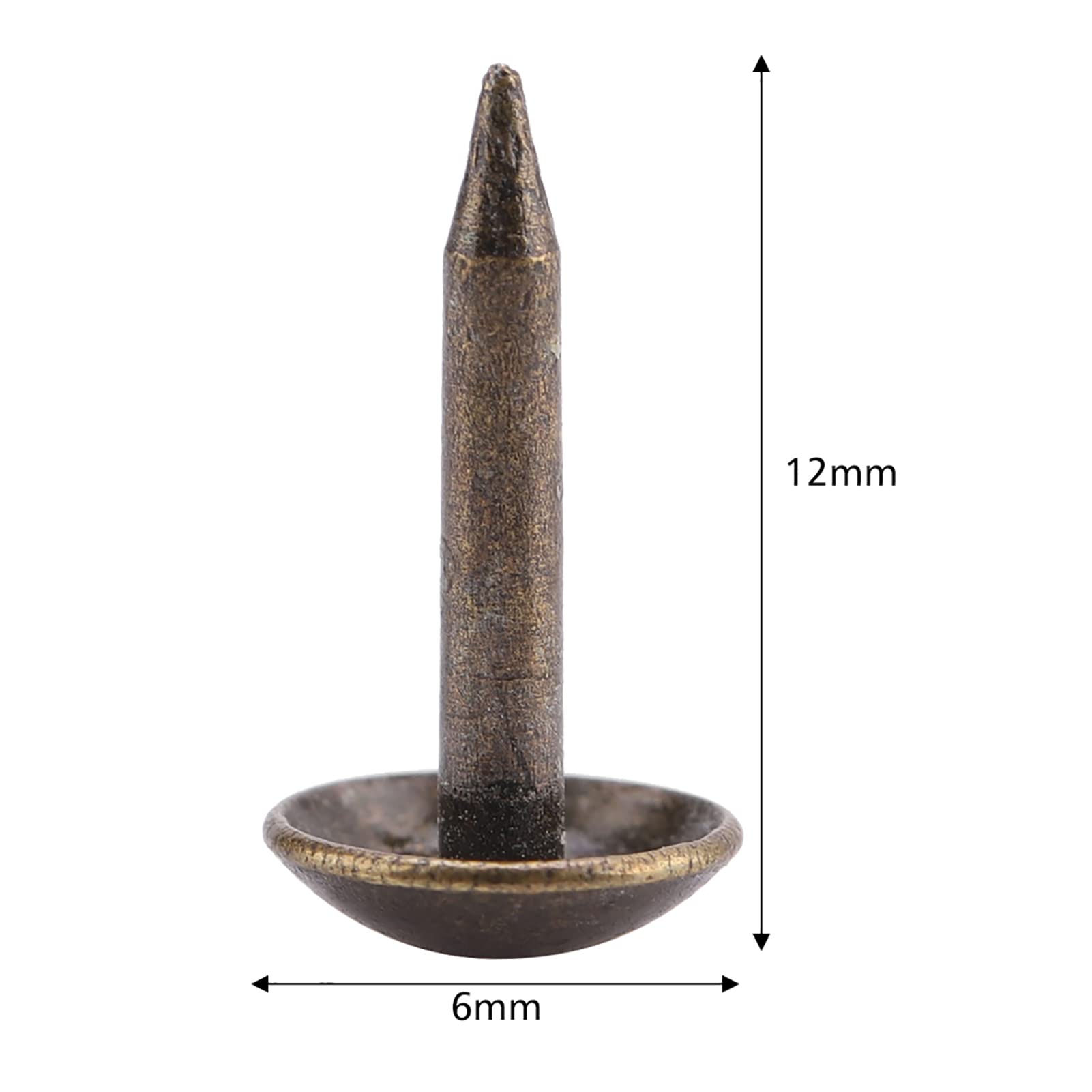 AYNEFY 100Pcs Round Domed Upholstery Nails - 6x12mm Thickened Iron Tacks for Furniture, Sofa, Headboard & Wood Door Repair - Decorative Push Pins for DIY Upholstery Projects & Home Improvement