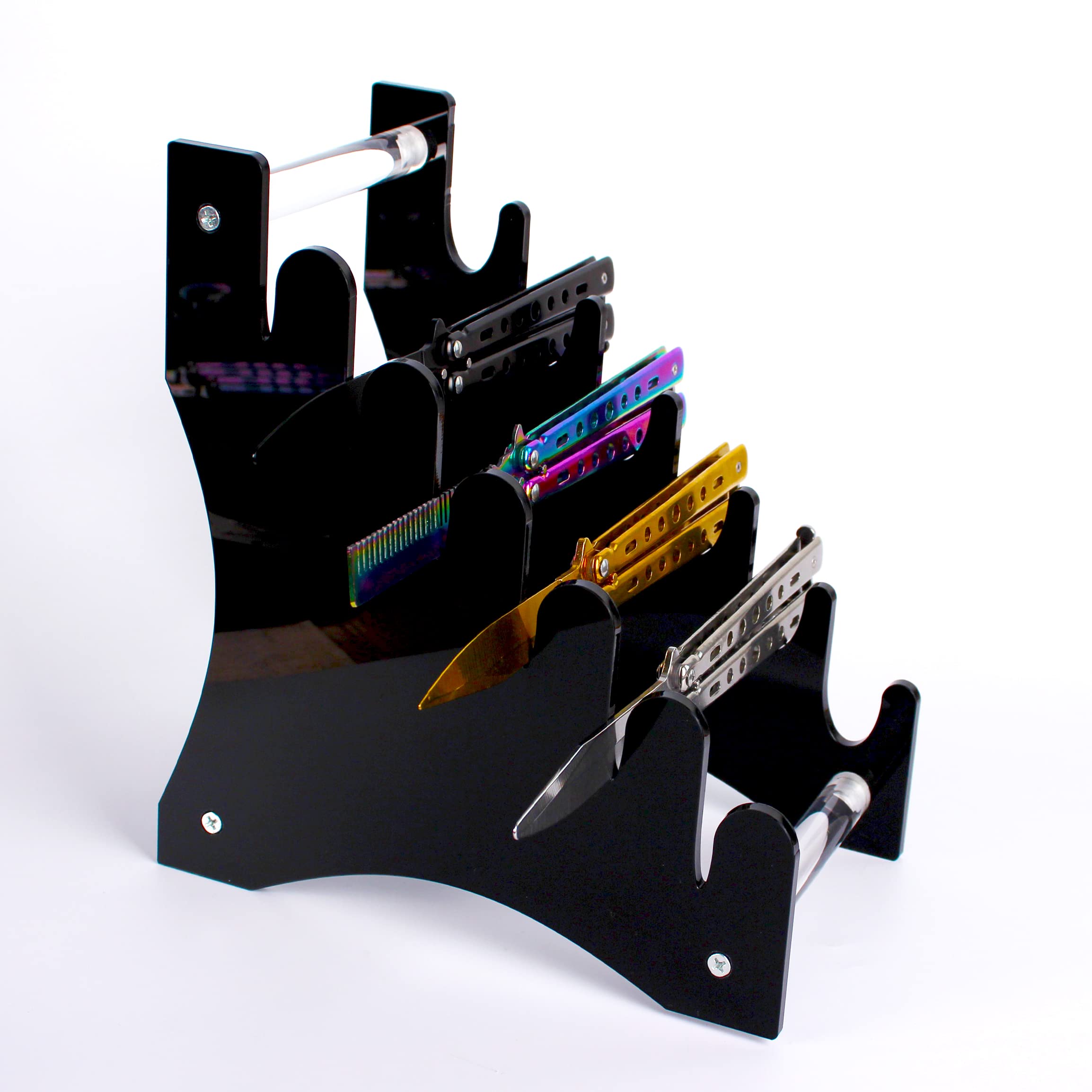 WANLIAN 6-Slot Acrylic Knife Display Stand - Dagger Holder, Hunting & Fixed Blade Knife Organizer - Black Desktop Showcase for Collectors & Outdoor Enthusiasts | Perfect for Home Decor, Gift Display & Weapon Storage