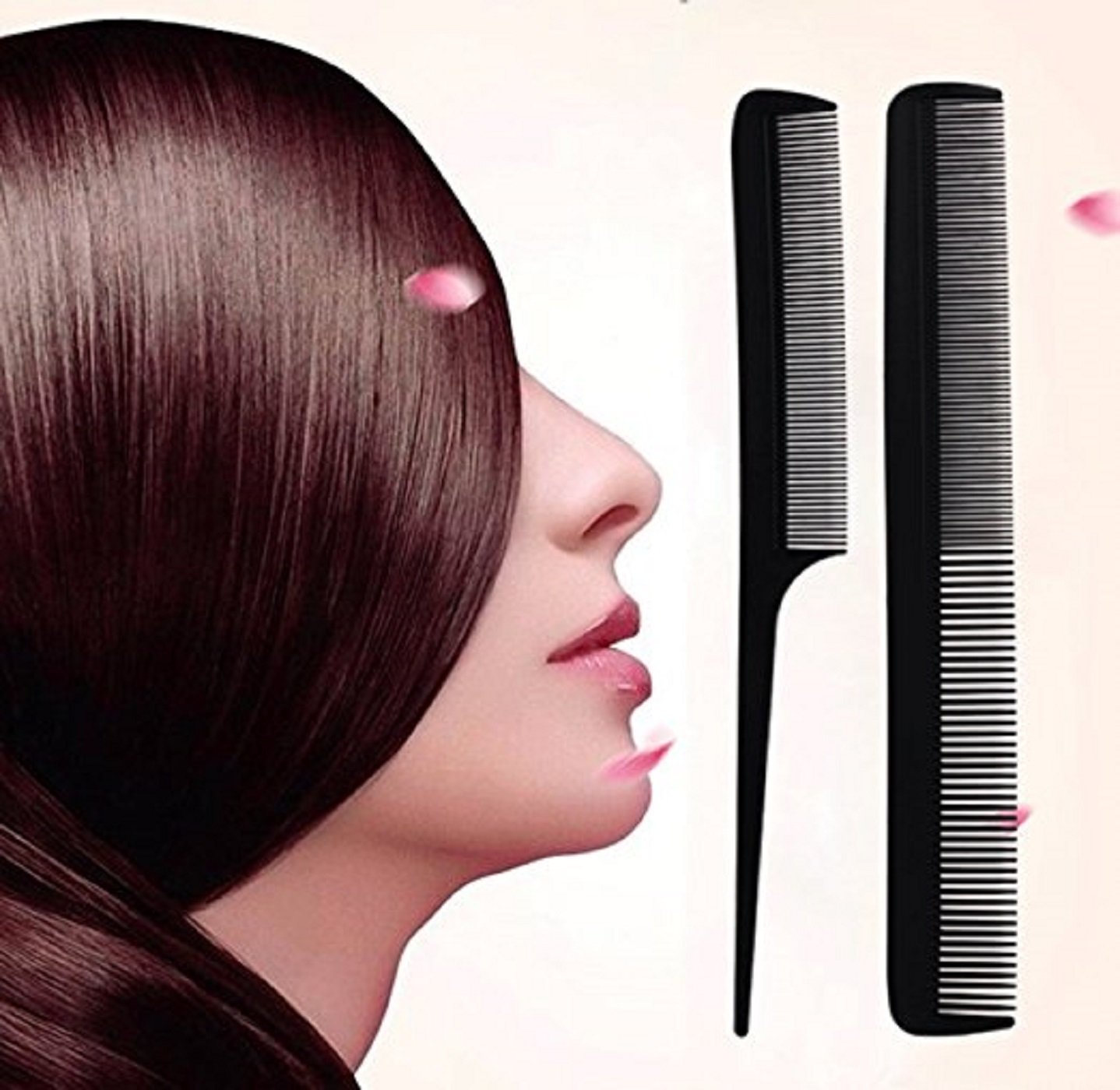 Kabello Professional Salon Hair Styling Comb Set - 9 Piece Black Detangling & Styling Combs with Free Hair Cutting Scissors | Perfect for Salon Professionals, Home Haircuts & DIY Styling