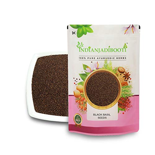 IndianJadiBooti Edible Basil Seeds (Tulsi Seeds) - 400g [14 Oz] - Ocimum Sanctum for Healthy Drinks & Desserts - Perfect for Smoothies, Falooda & Weight Loss