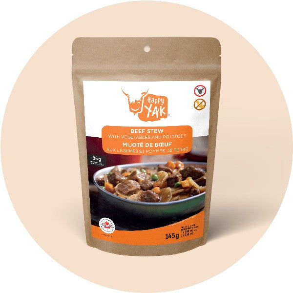 Premium Happy Yak Beef Stew with Vegetables & Potatoes - Grass-Fed, High-Protein, Gluten-Free Meal | Perfect for Camping, Hiking & Emergency Food Storage
