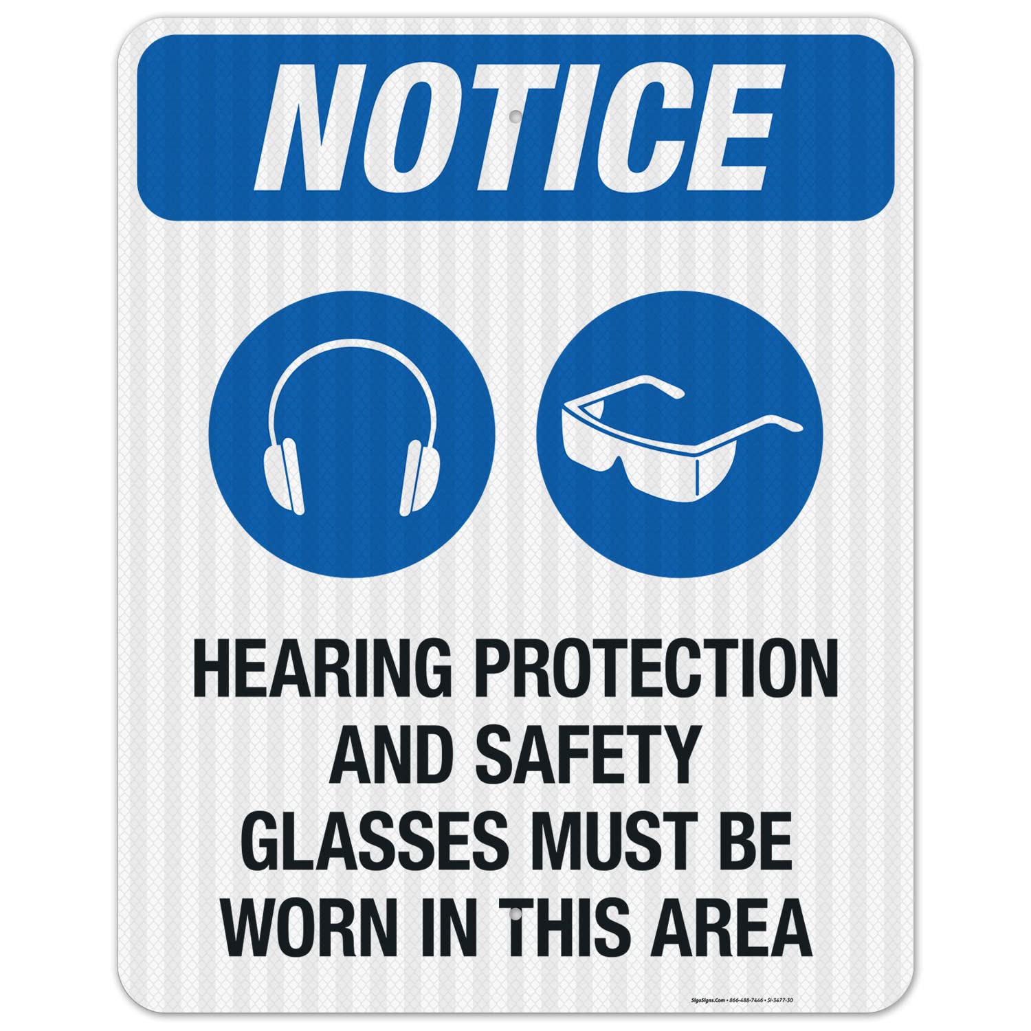 OSHA Compliant Safety Sign - 24x30 Inches 'Hearing Protection and Safety Glasses Required' Reflective Aluminum Sign | 3M EGP .080 Thick, Fade Resistant for Indoor/Outdoor Use | Made in USA | Perfect for Construction Sites, Factories & Hazardous Work Areas