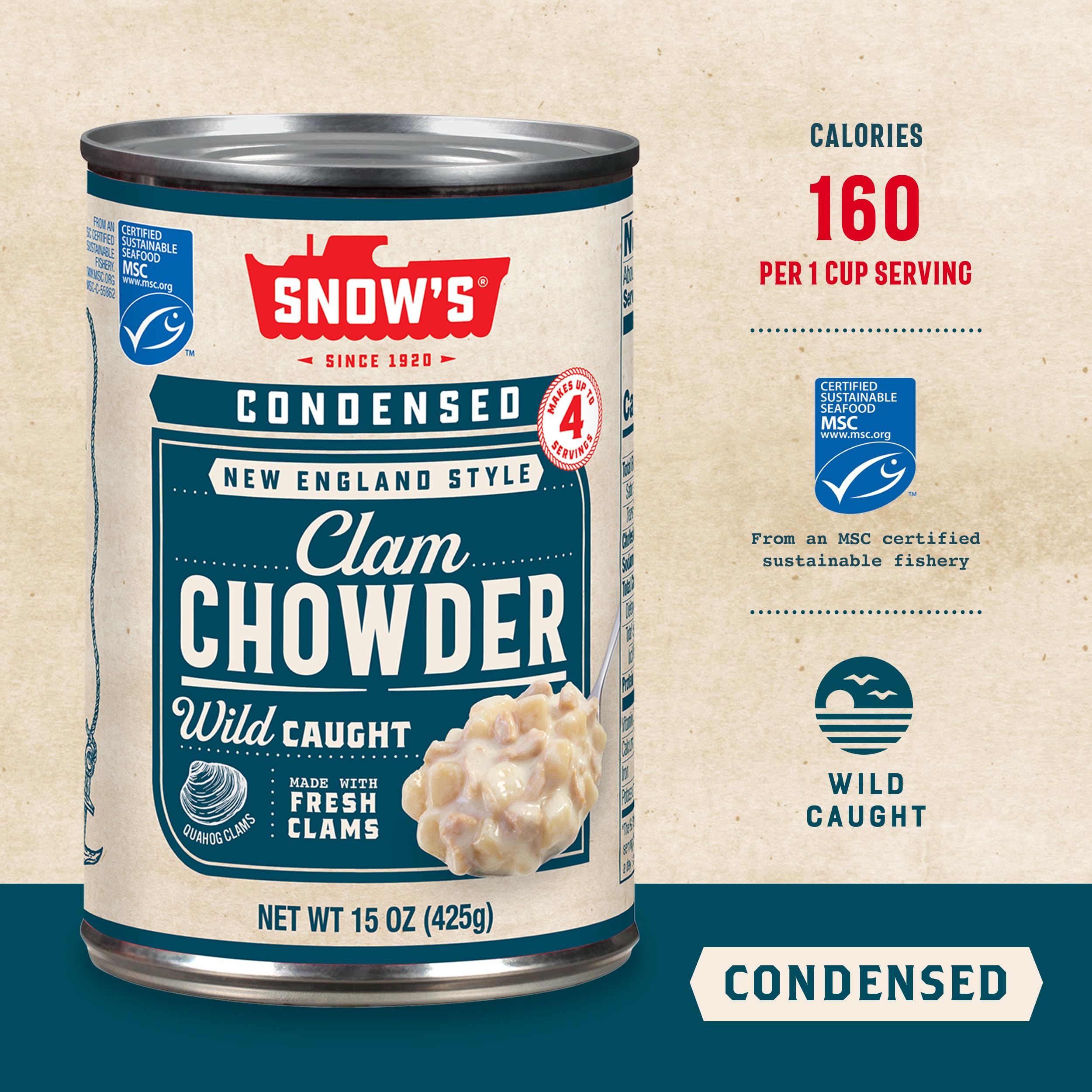 Snow's Condensed New England Clam Chowder, 15 oz Cans (Pack of 12) | Authentic New England Style Soup | 4g Protein per Serving | Rich & Creamy Seafood Chowder | Perfect for Quick Lunches, Family Dinners & Cozy Winter Meals