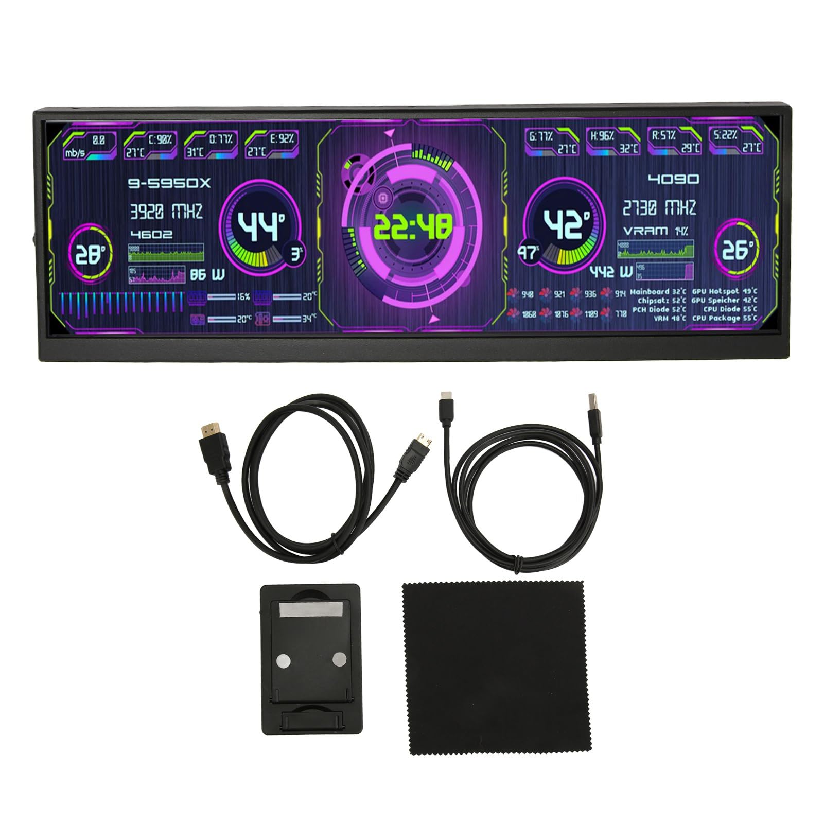 12.7 Inch Portable Monitor with Dual Speakers - 4K 120Hz HD IPS Second Screen, Mini HDMI PC Temp Monitor for CPU/GPU/RAM Data Display - Compatible with Aida64 Software - Perfect for Gaming, Office Work & Remote Monitoring