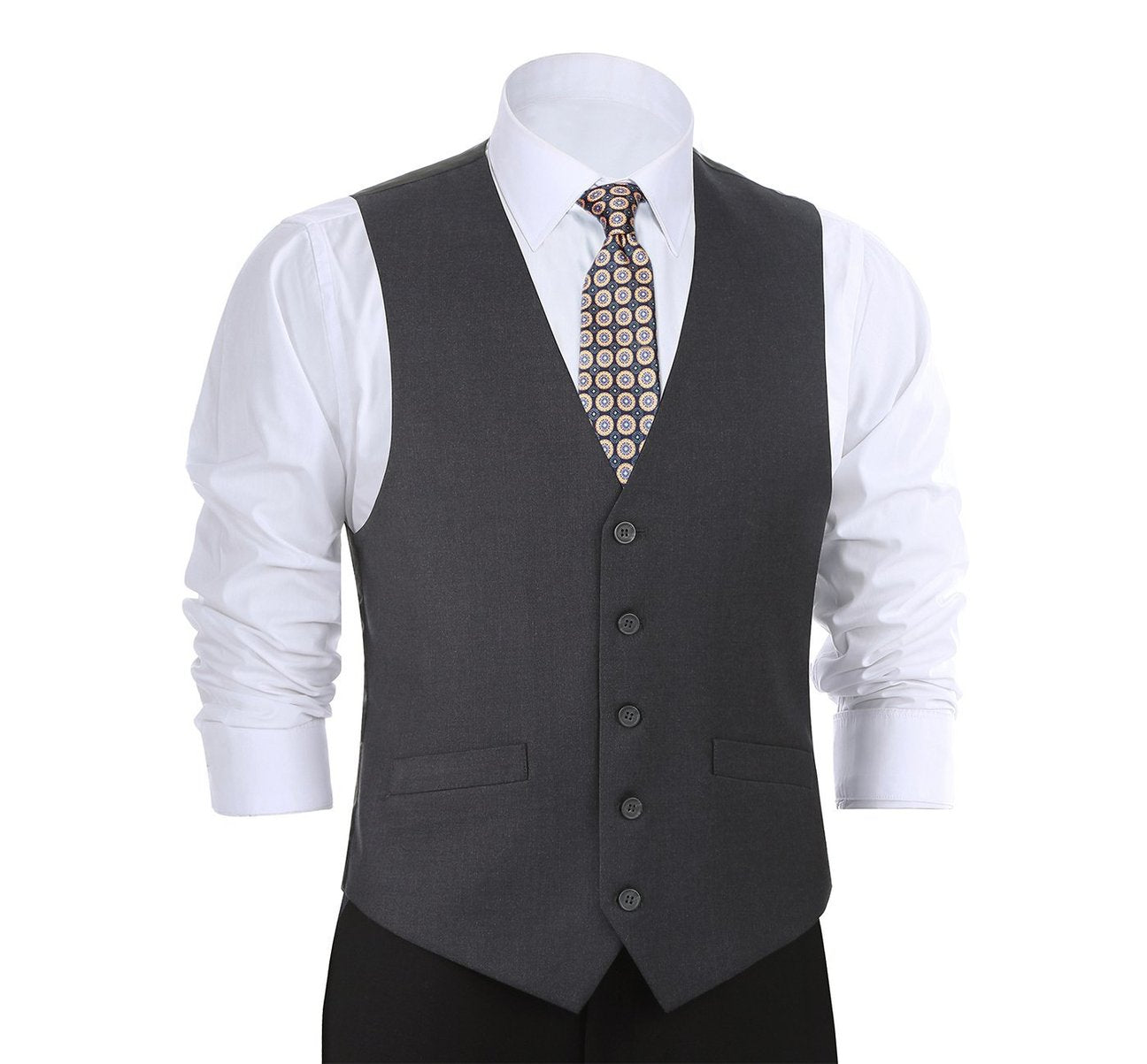Alessandro Vitello by Renoir Men's Charcoal Gray Button Formal Suit Vest - Regular Fit Waistcoat for Business & Wedding - Premium Slim Fit Vest for Office & Special Occasions