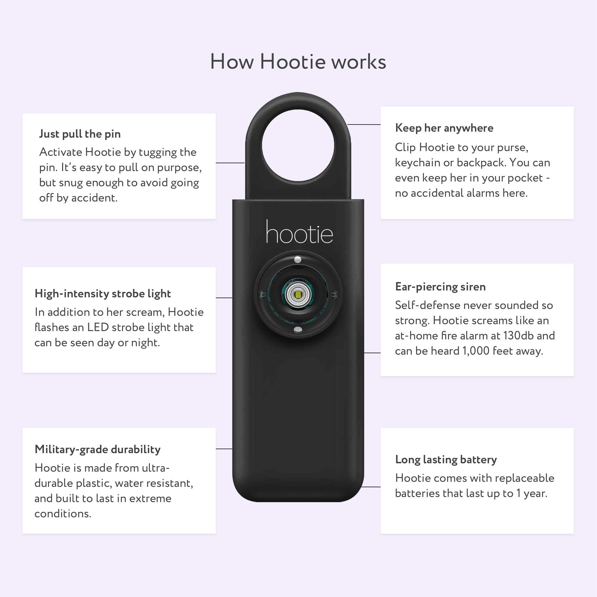 130dB Personal Safety Alarm with Strobe Light - Self Defense Keychain for Women, Men & Kids - Security Alarm for Walking, Jogging, Night Shifts & Emergency Situations - Lavender