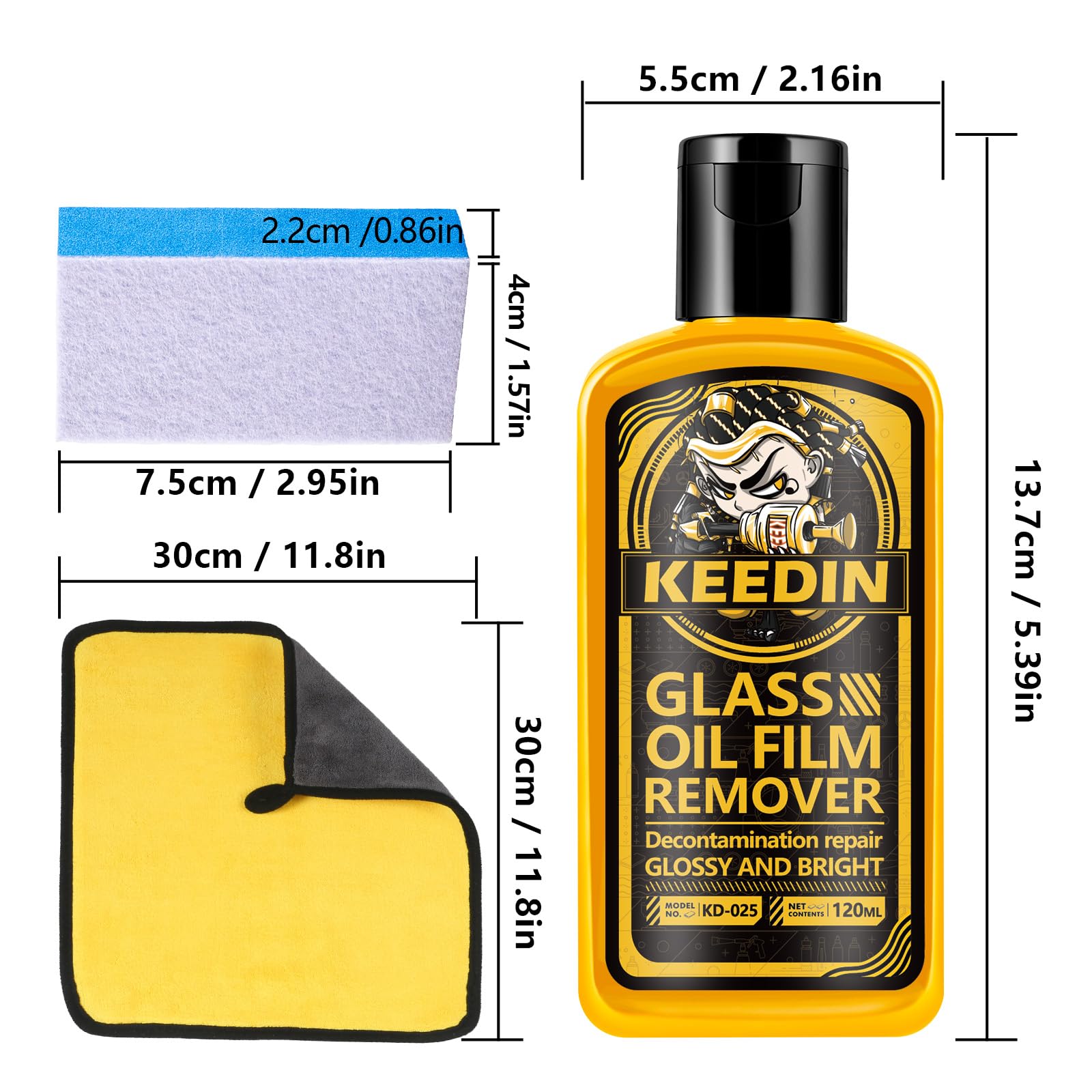 Best Car Windshield Degreaser & Glass Cleaner - Removes Oil, Water Stains Safely | Includes Microfiber Towel & Sponge | Perfect for Auto Detailing, Road Trips & Daily Cleaning
