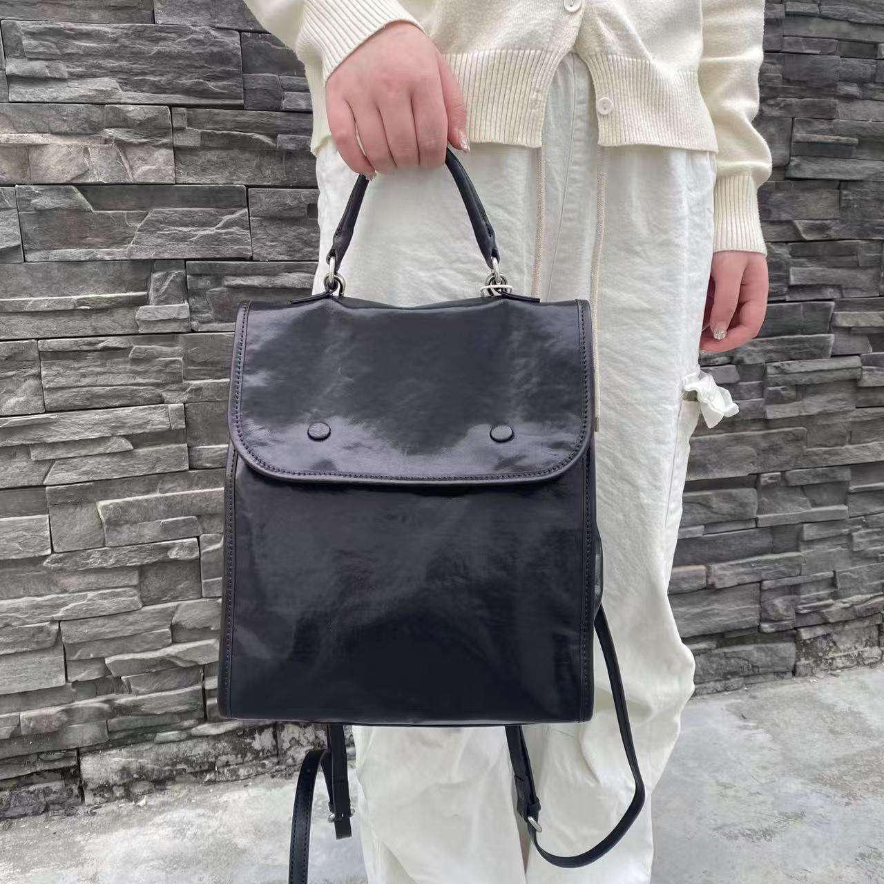 Stylish Minimalist Leather Backpack for Women & Men - Waterproof Laptop Bag for Work, Travel & School - Durable Vegan Leather Daypack with USB Charging Port