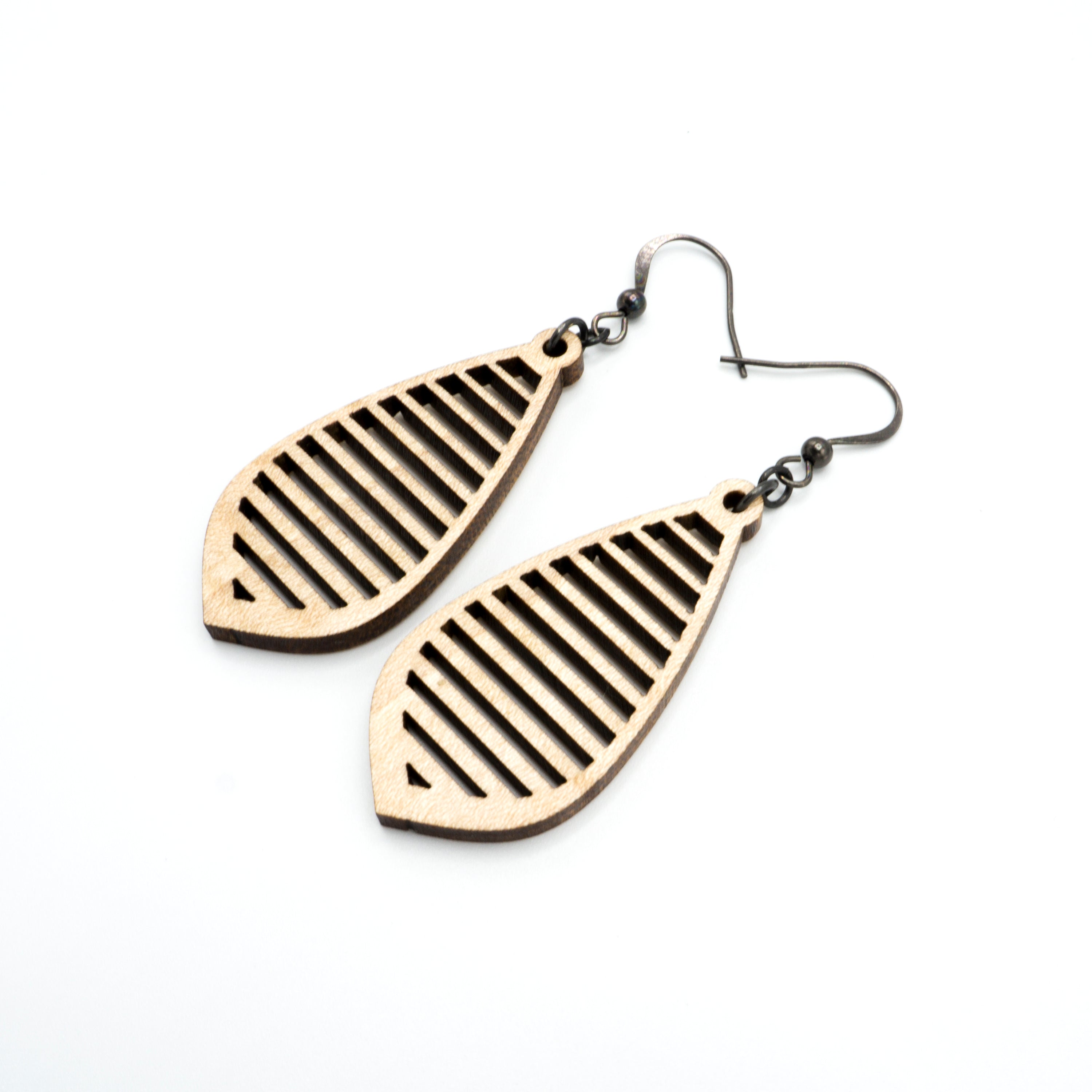 Gem Point 10 [S] - Handmade Curly Maple Wood Earrings | Lightweight Dangle Earrings for Women | Perfect for Boho, Casual & Office Wear