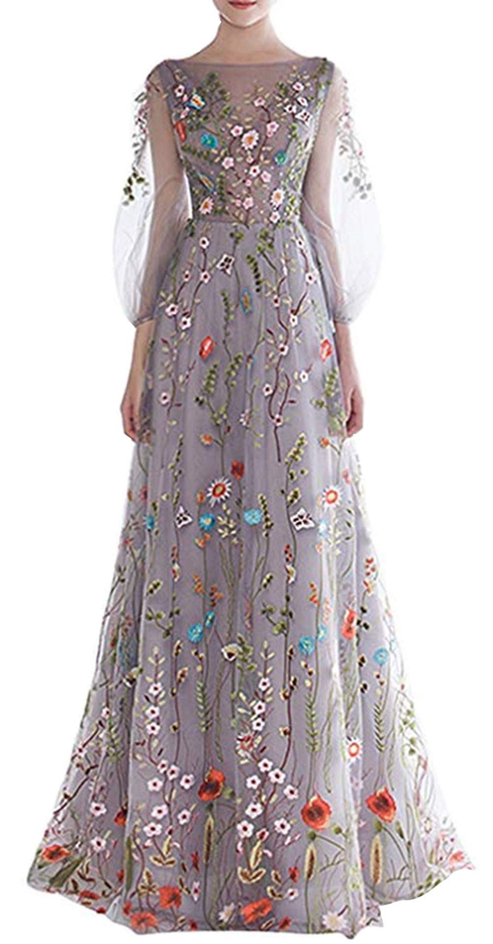 Elegant Floral Embroidery Prom Party Dress for Women - Long 3D Flower Evening Gown for Formal Events, Weddings & Special Occasions