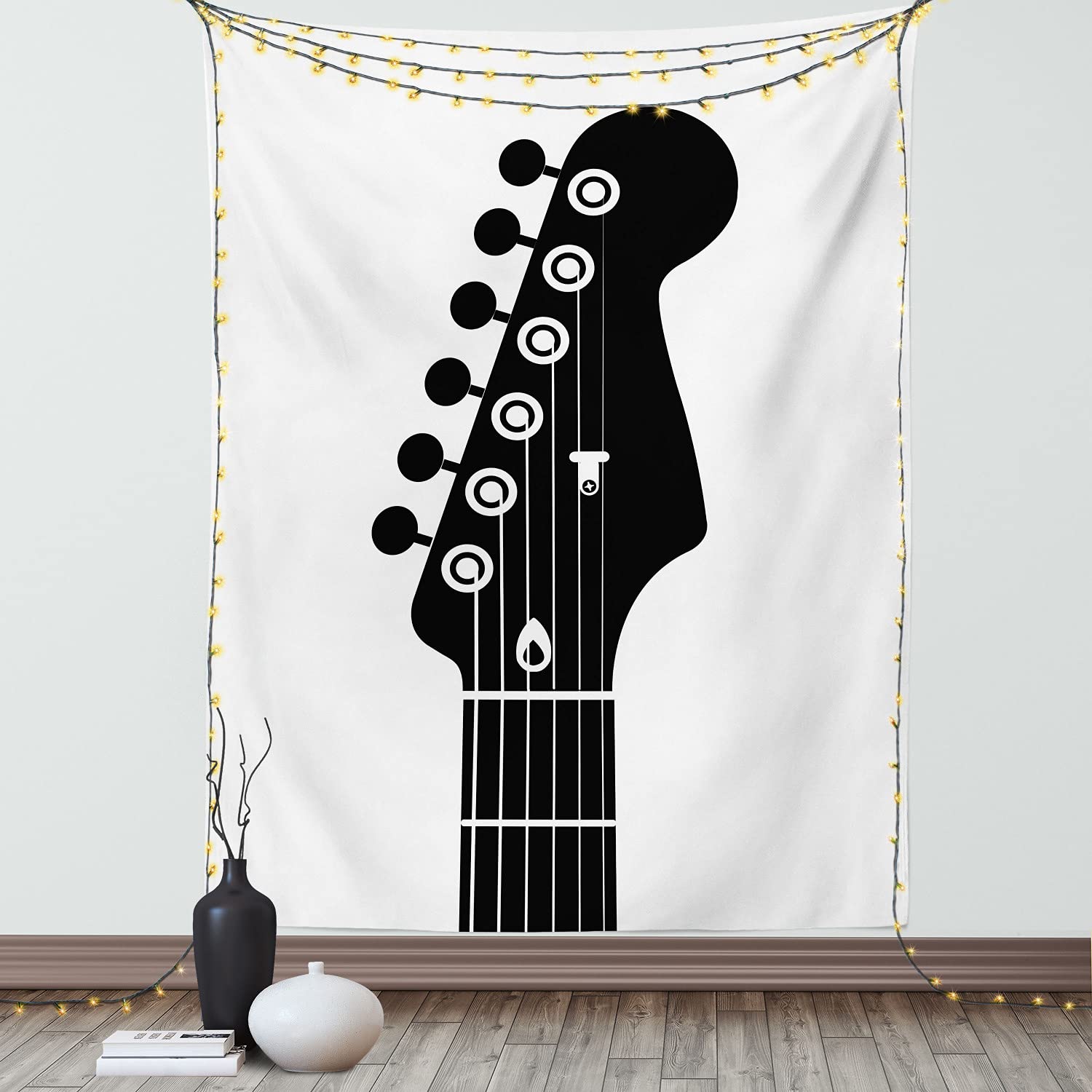 Ambesonne Guitar Tapestry Wall Art - Monochrome Half Guitar Design with Strings, 60x80 Inch Charcoal Grey & White - Perfect for Bedroom, Living Room, Dorm Decor & Music Lover Gifts