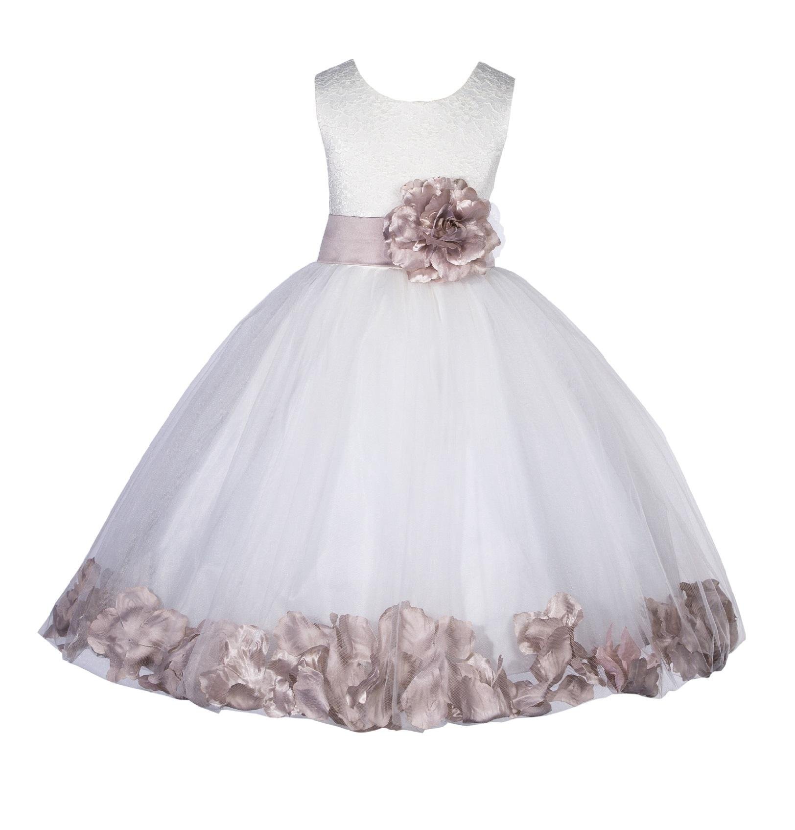 Elegant Ivory Lace Flower Girl Dress with Floral Petals – Perfect for Communion, Baptism, and Pageant Events – Size 165T | ekidsbridal