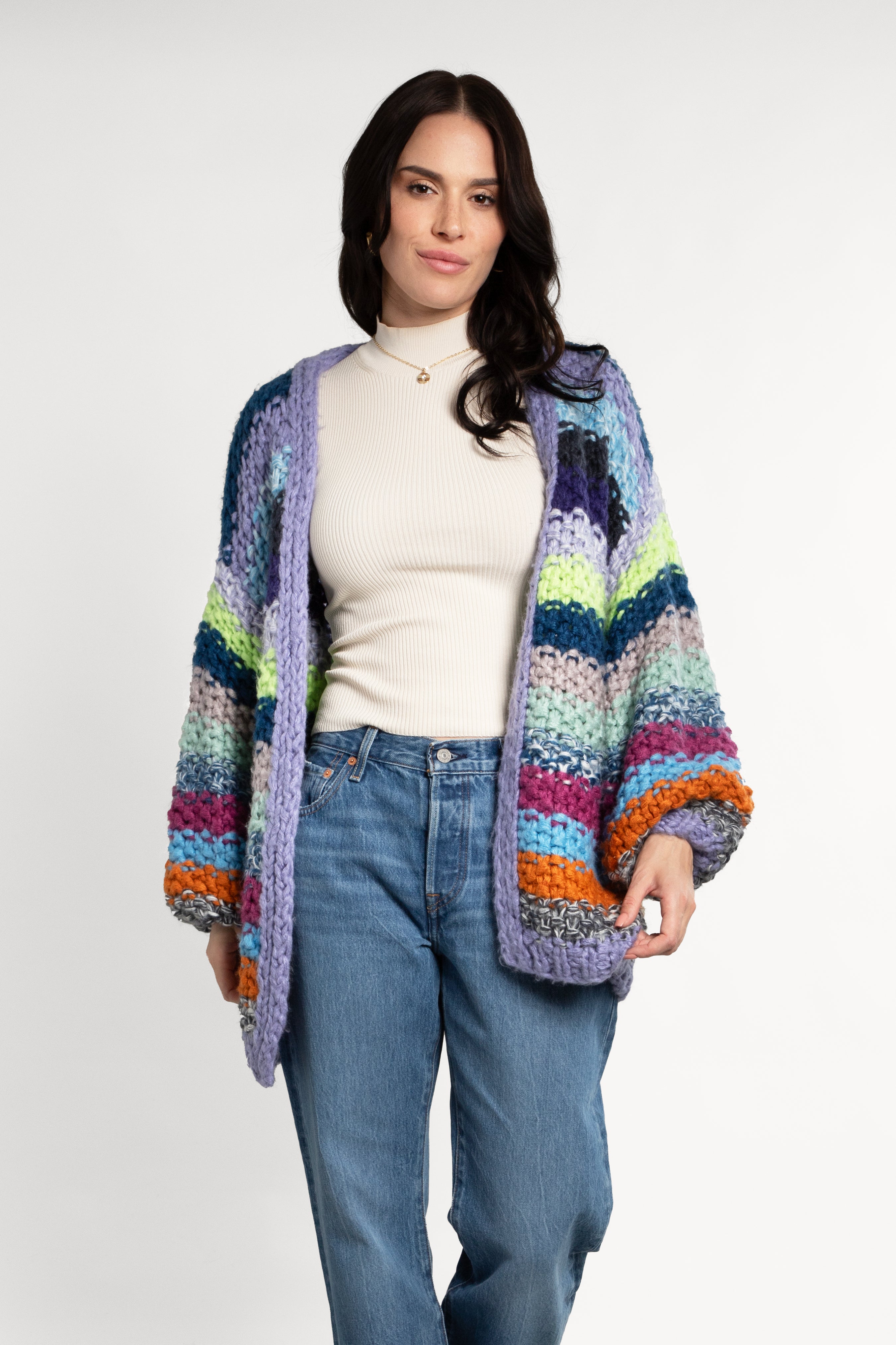 Rainbow Knitted Cardigan for Women - Soft Cozy Oversized Sweater - Perfect for Fall, Winter & Spring - Office, Casual & Home Wear