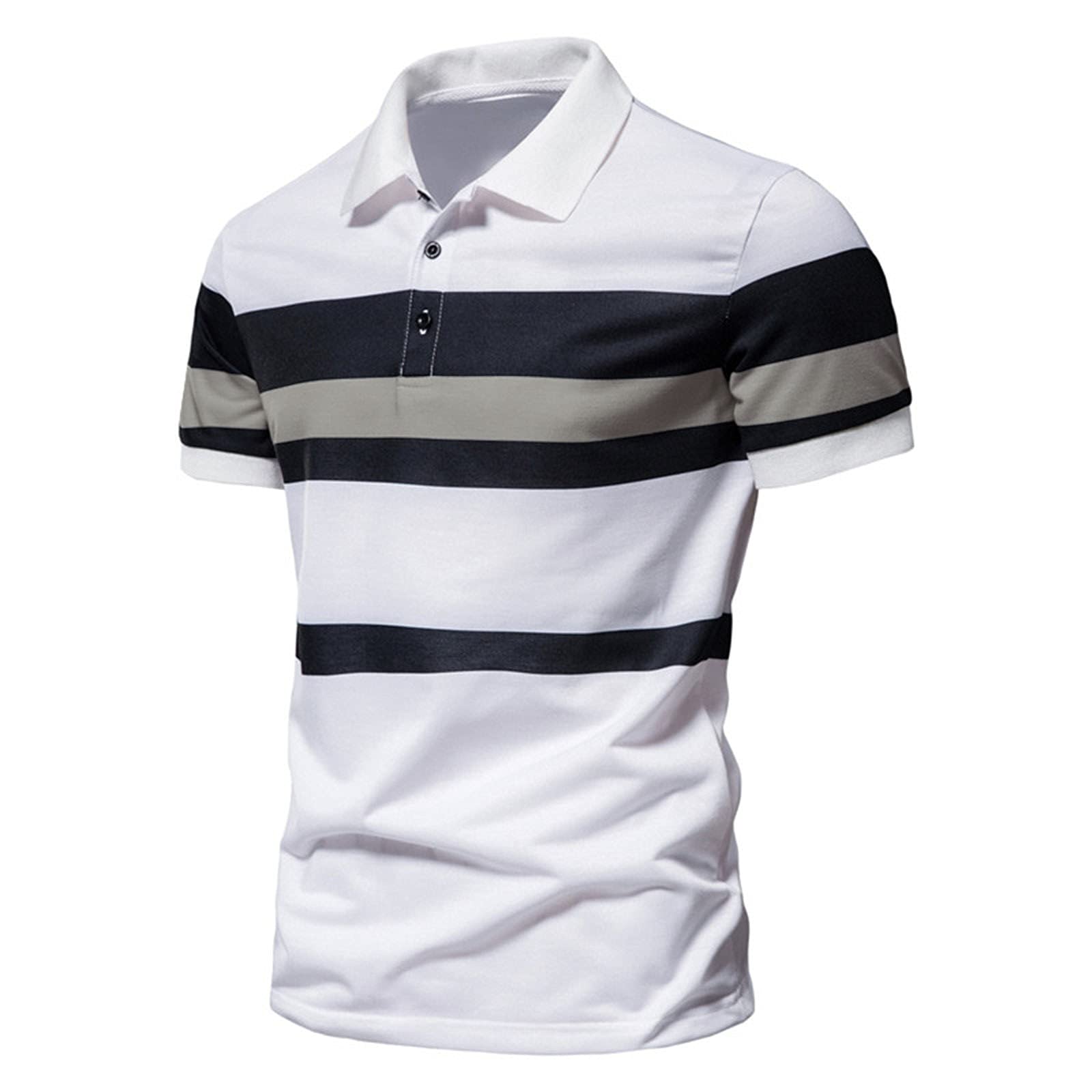 Men's Purple Striped Short Sleeve T-Shirt with Lapel Contrast - Summer Casual Blouse for Office, Date Night & Outdoor Activities
