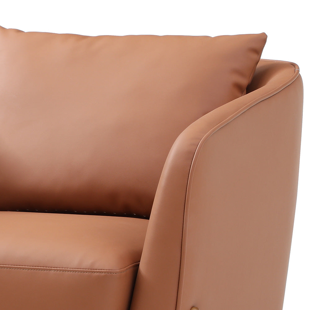 JUNO Lounge Chair - Modern Tan Leather & Walnut Wood Accent Chair for Living Room, Bedroom, or Office - Comfortable Mid-Century Style Reading & Relaxation Chair