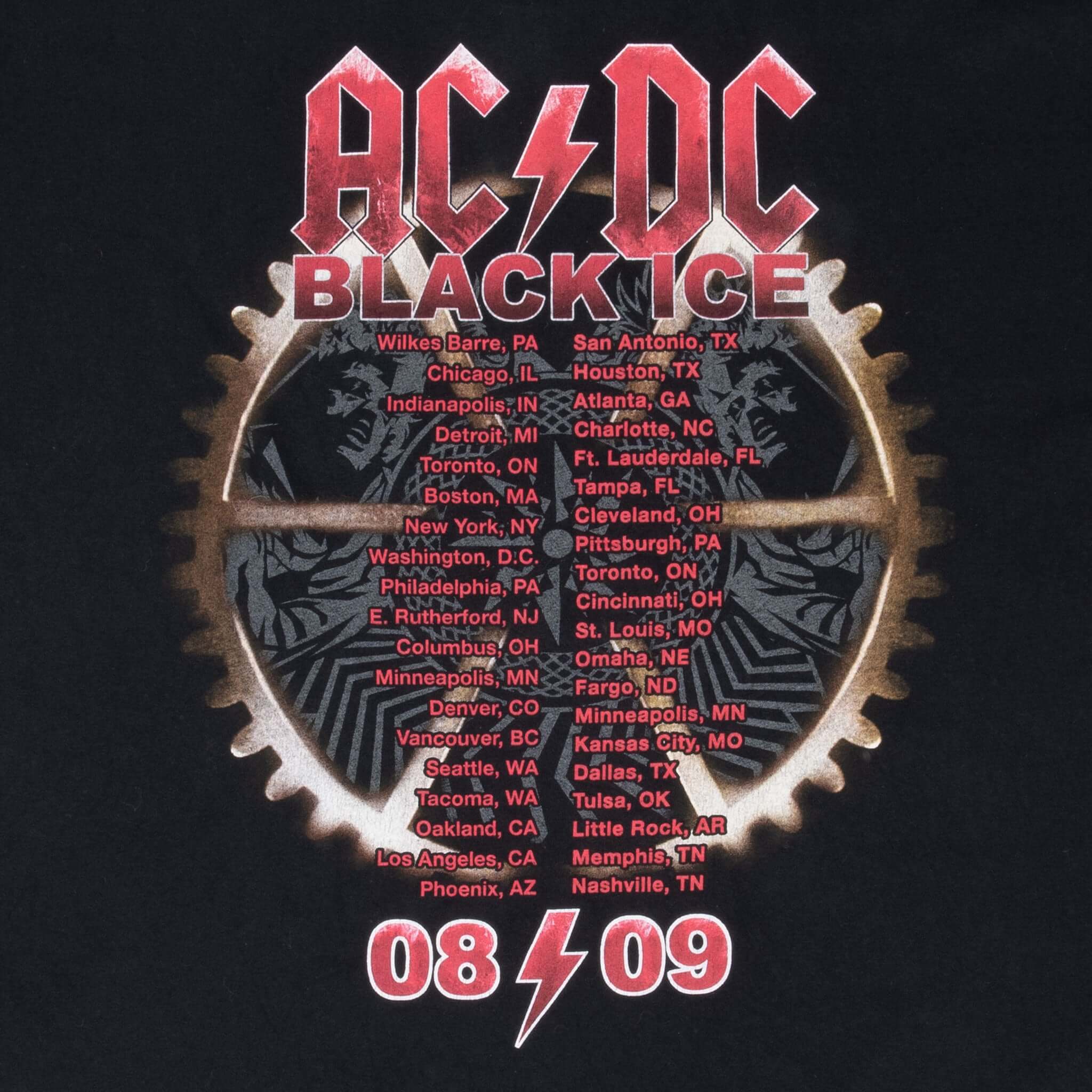 Vintage ACDC Black Ice Tour 2008-2009 T-Shirt XL - Classic Rock Band Merchandise for Concerts & Casual Wear
