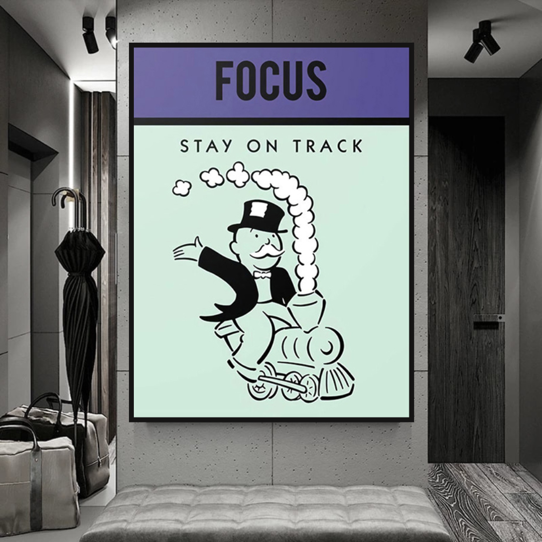 Alec Monopoly 'Stay on Track' Play Card Canvas Wall Art - Modern Pop Art Home Decor for Living Room, Bedroom & Office
