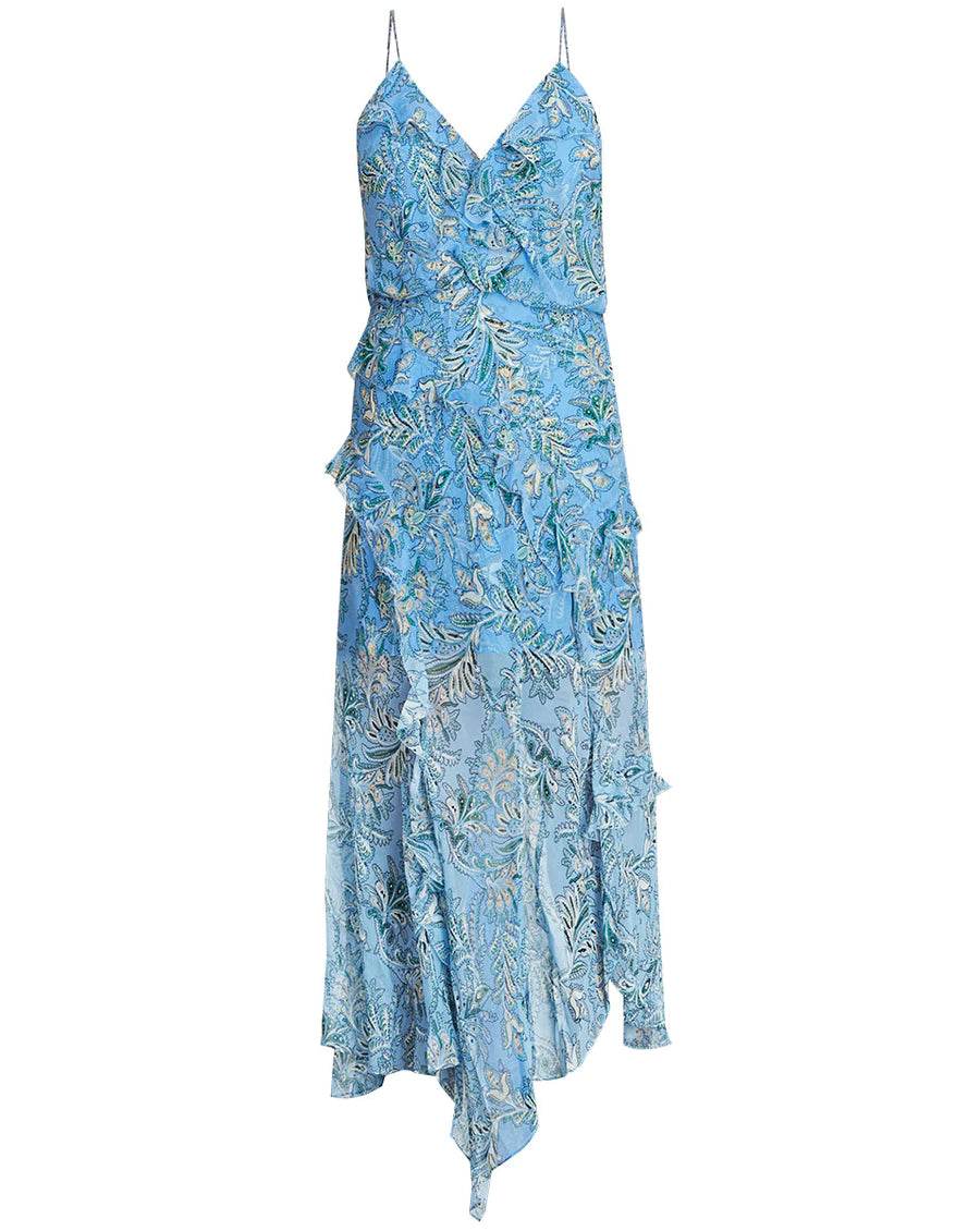Avenel Floral Dress in Aero Blue Multi - Women's Summer Boho Maxi Dress for Beach, Vacation & Casual Wear