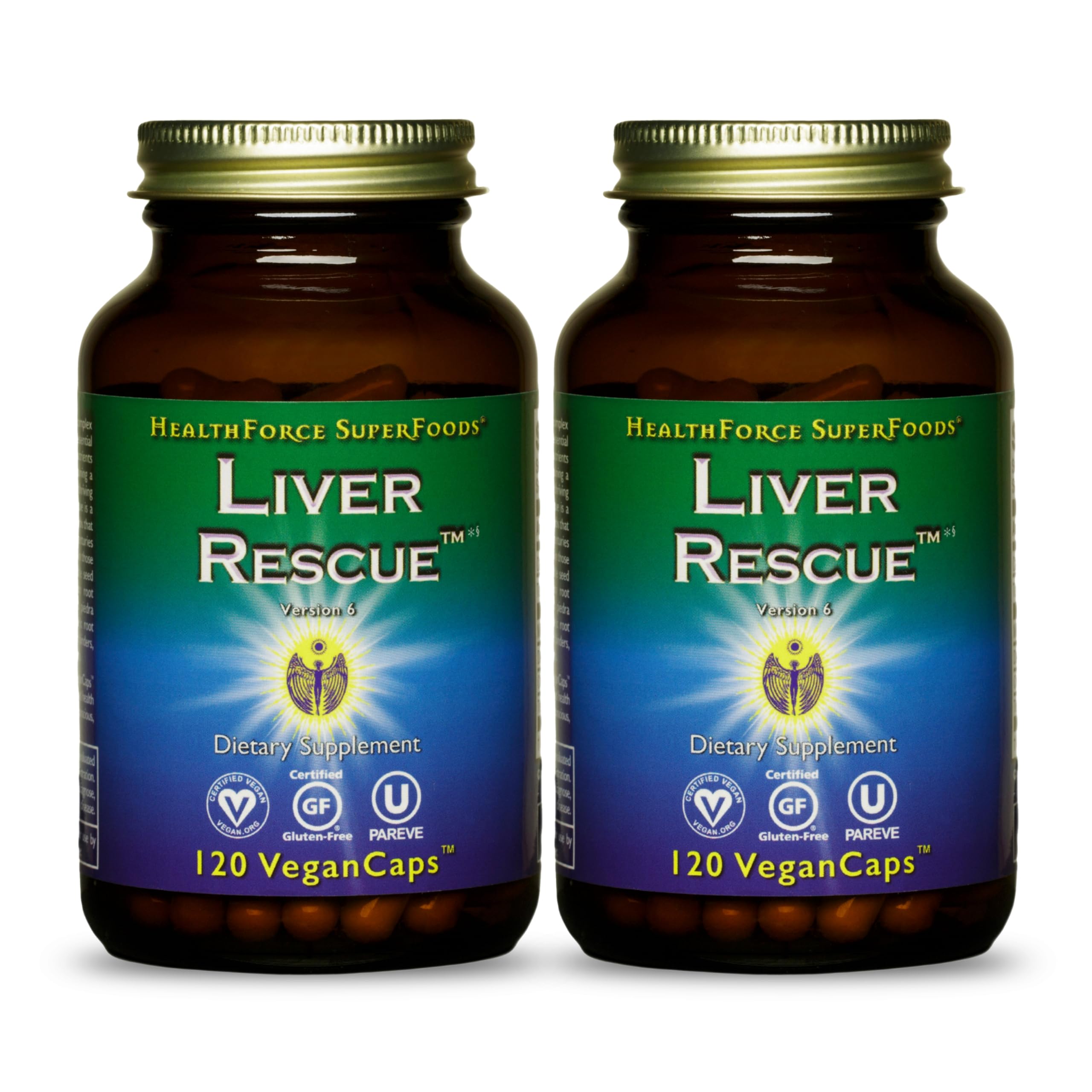 HealthForce SuperFoods Liver Rescue Supplement - Natural Liver Cleanse & Detox with Milk Thistle & Dandelion Root - Gluten-Free Vegan Capsules (120 Caps, Pack of 2) for Liver Support & Digestive Health