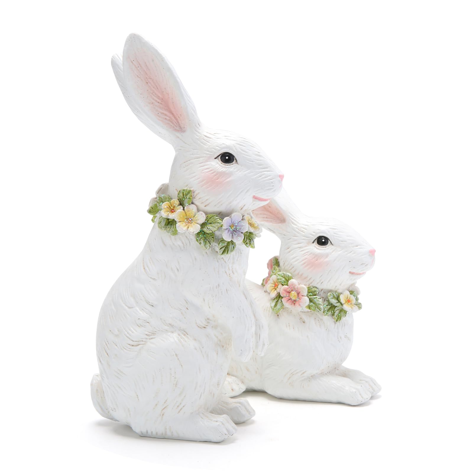Spring Garden Bunny Figurine Set (2pcs) - White Easter Bunny Decor for Patio, Indoor Home & Garden Accent - Perfect for Easter Decorations, Outdoor Table Centerpieces and Seasonal Gift Ideas