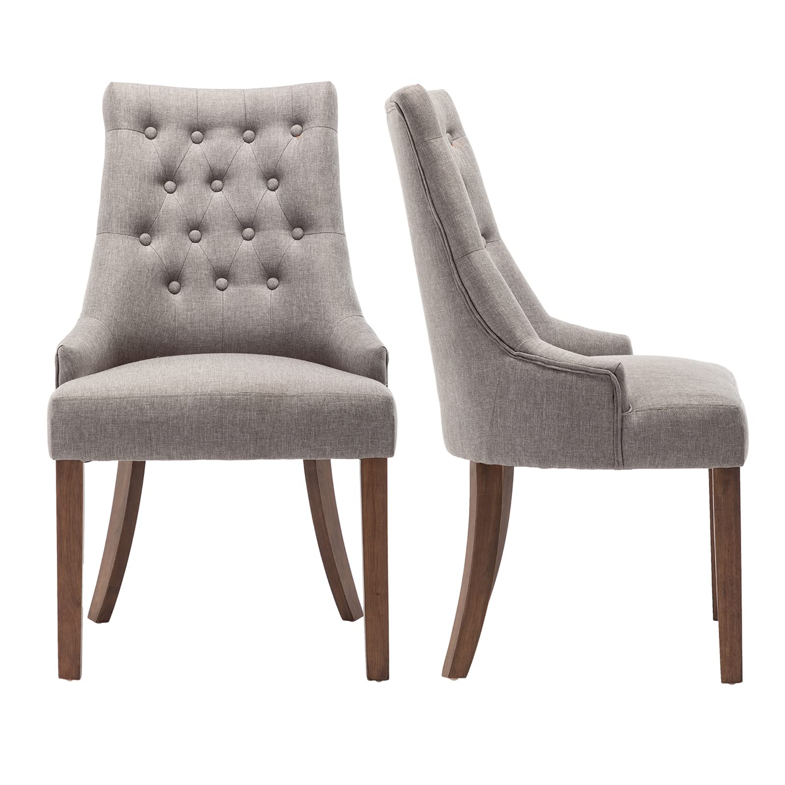 COLAMY Wingback Upholstered Dining Chairs Set of 2 - Tufted Fabric Side Chairs for Dining Room, Living Room & Kitchen - Light Grey Home Decor - Perfect for Family Meals & Entertaining Guests