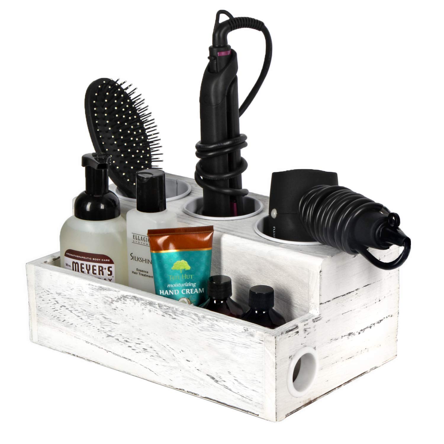 JACKCUBE Wooden Hair Tool Organizer - Blow Dryer Holder & Styling Product Storage Tray for Vanity, Bathroom Countertop - Perfect for Hair Care, Makeup Organization and Bathroom Accessories (MK680A)