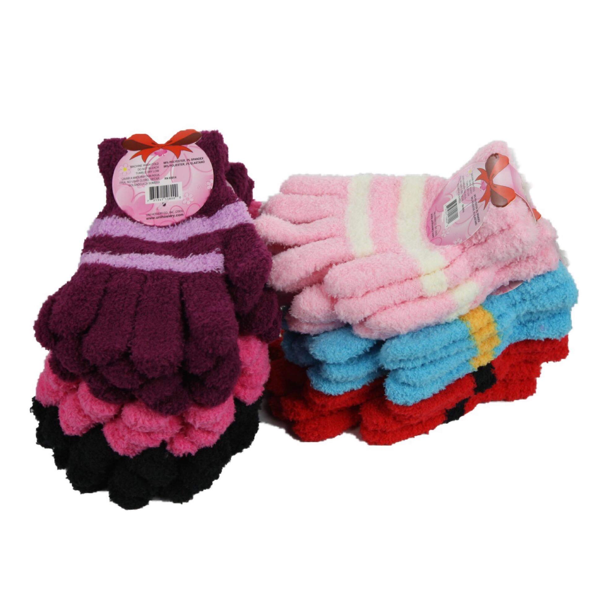 Women's Fuzzy Warm Winter Knit Gloves - Magic Thermal Puffy Stripe Fashion Mittens for Cold Weather | One Size Fits Most | Perfect for Snowboarding, Skiing & Outdoor Activities