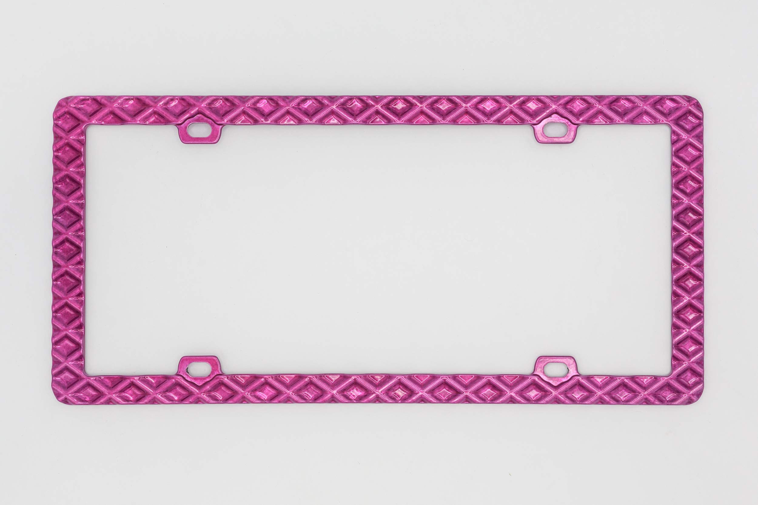 Creathome 3D Waffle Pattern Pink License Plate Frame - Durable Zinc Alloy Metal Car Plate Holder for Vehicles - Perfect for Cars, Trucks & SUVs