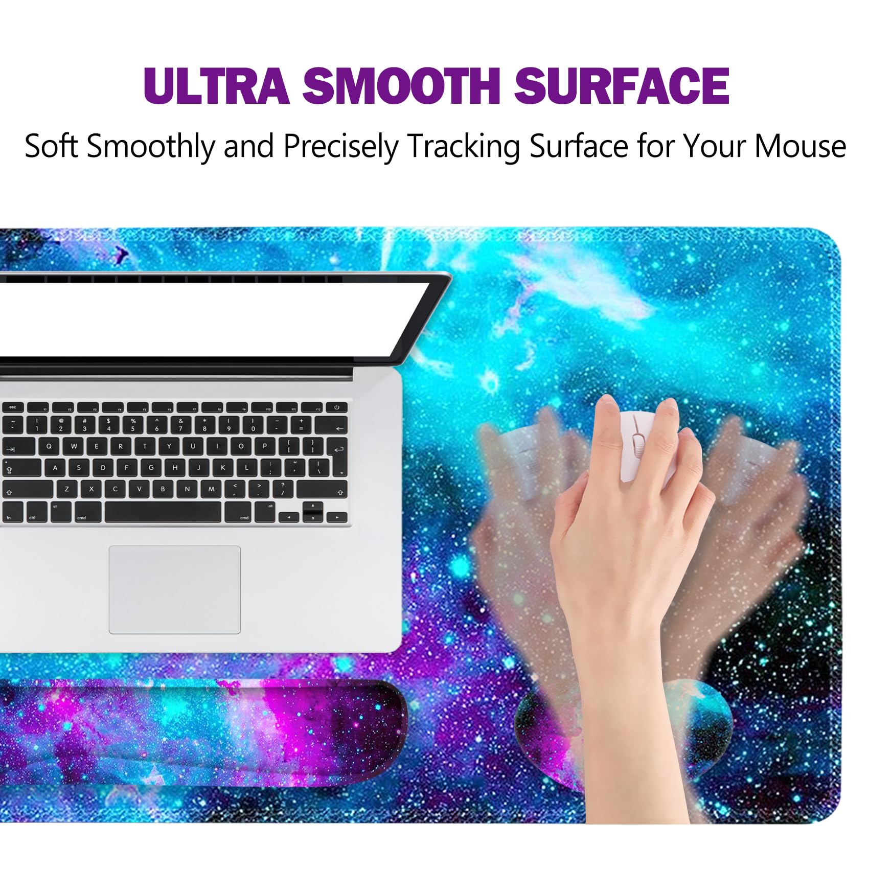 Extended Gaming Mouse Pad with Memory Foam Wrist Rest - Large Non-Slip Desk Mat for PC, Laptop, Office & Gaming - Ergonomic Keyboard Mouse Pad Set with Stitched Edges - Perfect for Home Office, Work, Study & Esports (Nebula Galaxy Design)