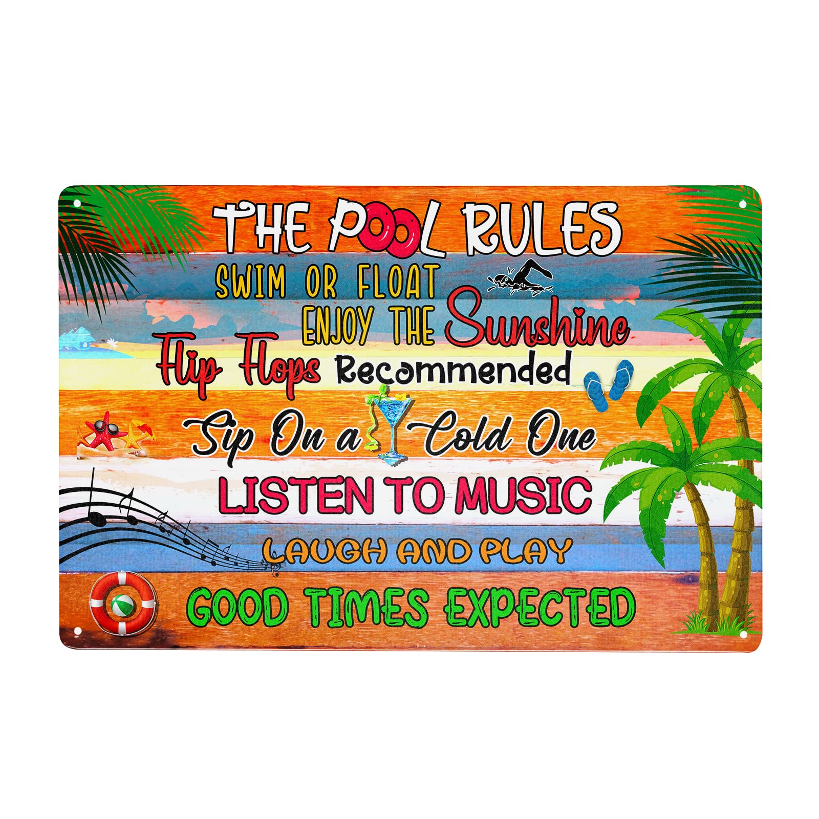 12x8 Inch Funny Pool Rules Metal Sign - Rustic Swimming Pool Decor for Outdoor, Garage, Office & Living Room - Perfect Gift for Pool Owners & Summer Party Decorations