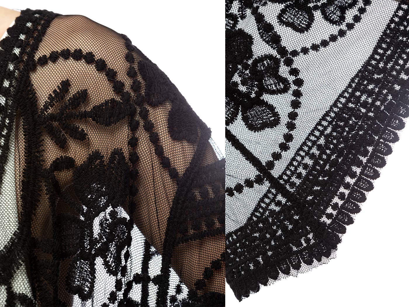 Anna-Kaci Women's Long Embroidered Lace Kimono Cardigan - Half Sleeve Cover Up for Beach, Wedding, and Summer Outfits