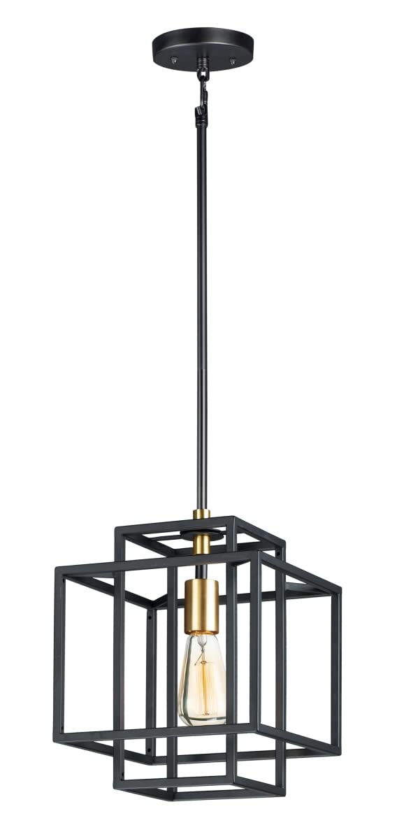 Modern Black & Satin Brass Single Light Pendant Ceiling Fixture - Minimalist Dining Room, Kitchen Island or Entryway Lighting