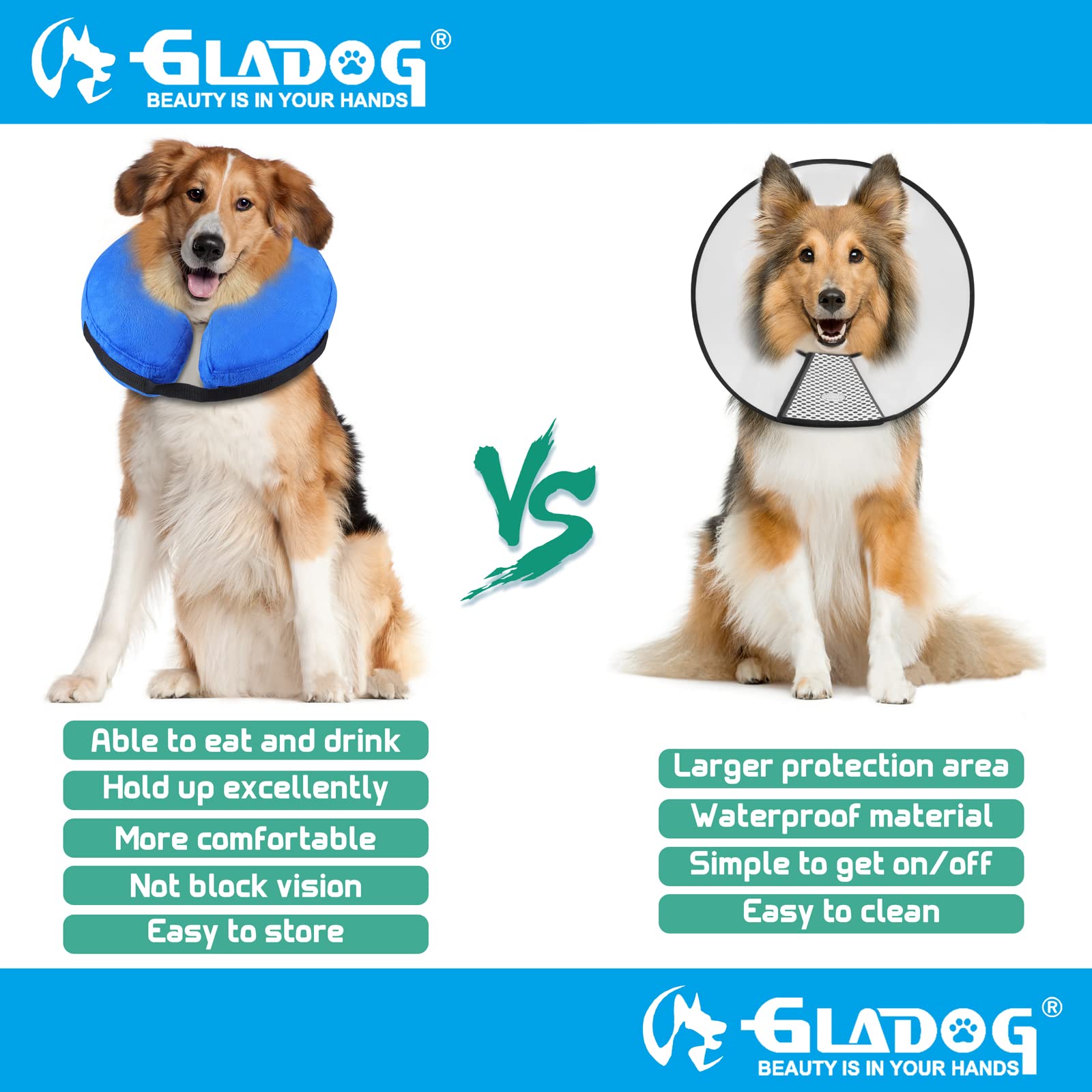 Soft Inflatable Dog Cone Collar Set - Adjustable Post-Surgery Recovery E-Collar for Small Medium Large Dogs | Protective Donut Collar & Comfortable Plastic Cone | Perfect for Wound Healing, Spay/Neuter Recovery & Allergy Protection