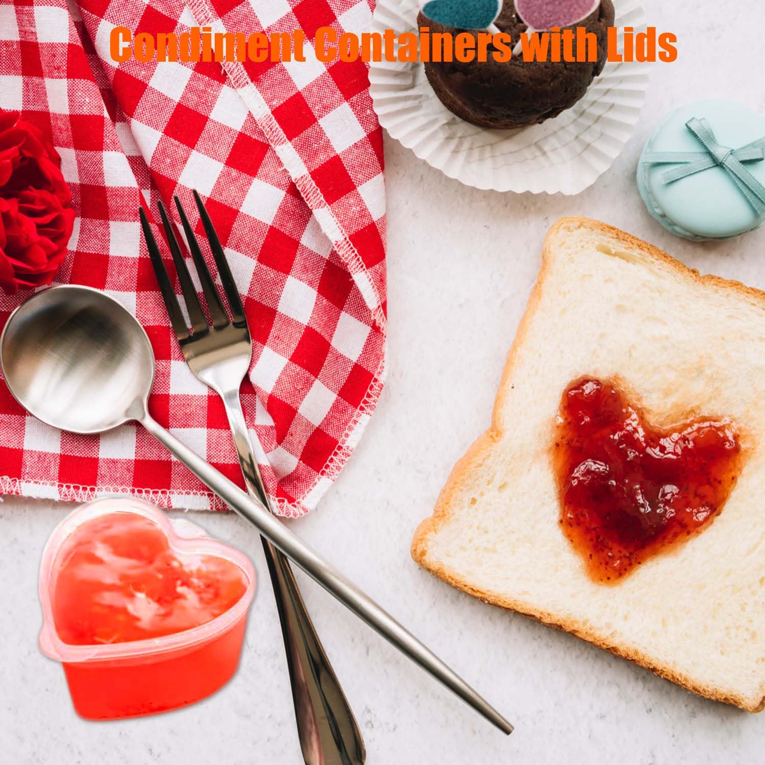 100 Sets 1.5oz Clear Heart Shaped Plastic Jello Shot Cups with Lids - Disposable Mini Portion Containers for Condiments, Dipping Sauces, Souffle, Tasting Samples | Perfect for Parties, Catering, Restaurants & Takeout