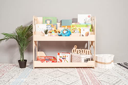 Montessori Toddler Bookshelf for Kids - Wooden Nursery Storage Shelf & Toy Organizer - Natural Wood Bookcase for Playroom & Bedroom - Perfect for Organizing Books, Toys and Learning Materials (Annie)