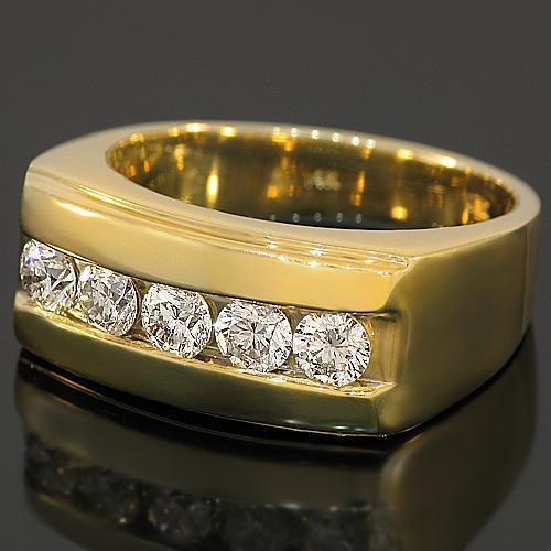 14K Yellow Solid Gold Men's Diamond Wedding Band - 1.55 Carat Total Weight - Perfect for Engagement Rings, Anniversary Gifts & Special Occasions