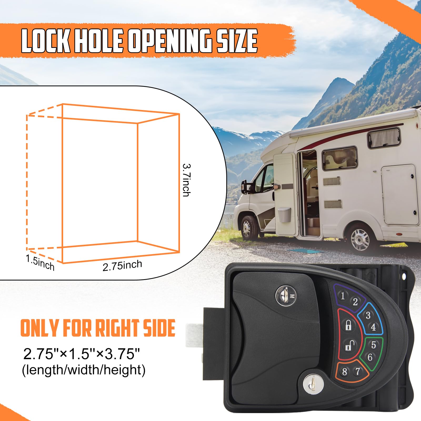 OPL5 RV Keyless Entry Door Lock - 20M/65FT Wireless Remote, Backlit Keypad & Key Fob, Zinc Alloy Keyless Lock for RV, Camper, Travel Trailer, Bus & Yacht | Secure Access for Outdoor Adventures & Mobile Living