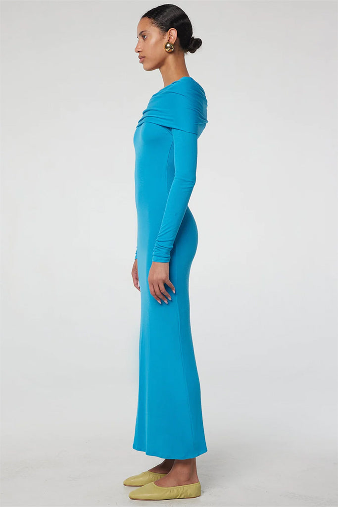 K Maisie Dress in Electric Turquoise - Elegant Flowy Midi Dress for Women | Perfect for Summer Parties, Weddings & Casual Outings