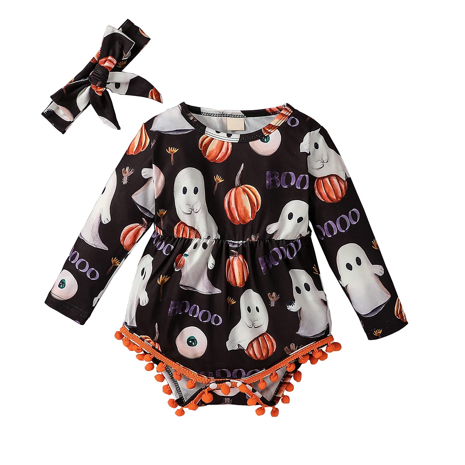 Adorable Newborn Baby Girl Halloween Costume - Cute Pumpkin Romper with Long Sleeves & Matching Headband | Perfect for Infants & Toddlers | Great for Halloween Parties, Photo Shoots & Trick-or-Treating