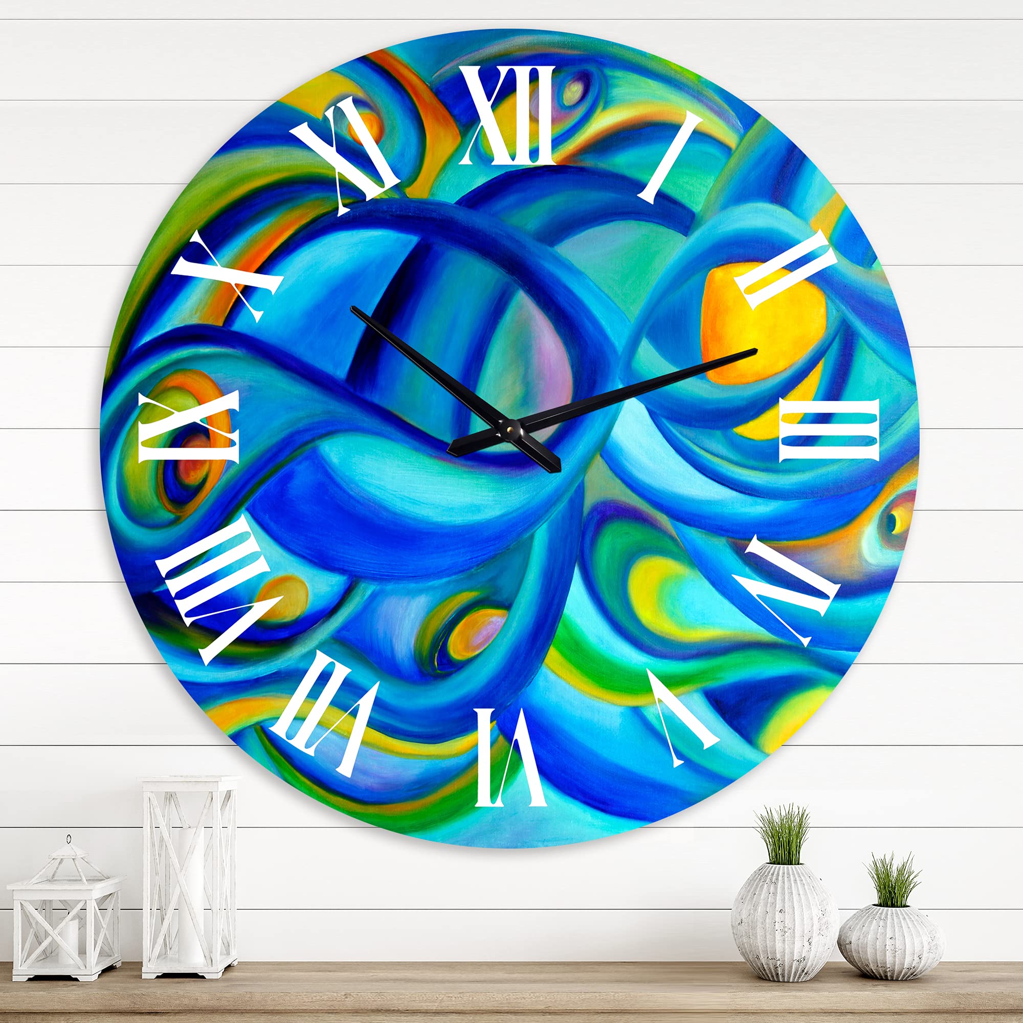 DesignQ Modern Wall Clock 'Blue Eyed Universe' - Large 16 Inch Silent Non-Ticking Wall Clock for Living Room, Bedroom, Office Decor - Contemporary Home & Office Wall Art
