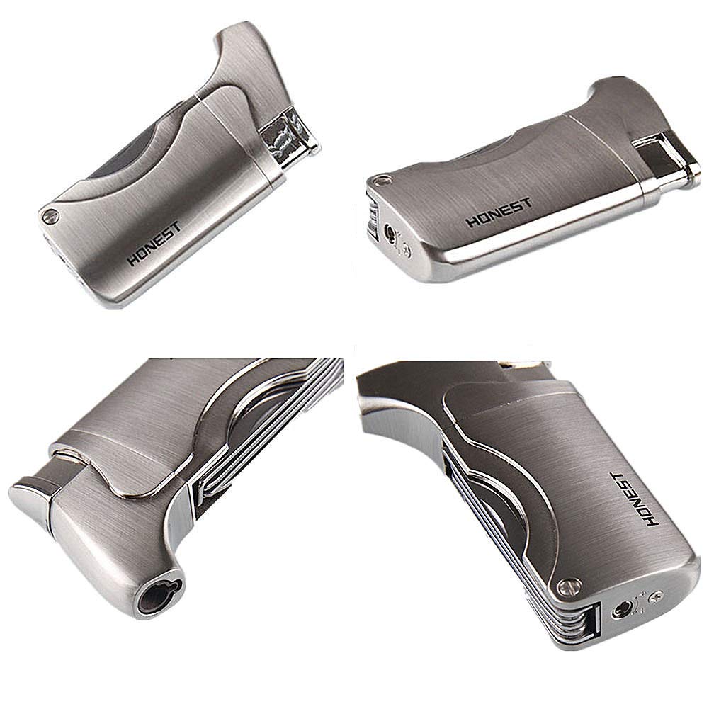 5-in-1 Windproof Refillable Lighter with Pipe Cleaner - for Cigarettes, Cigars & Pipes (Gray)