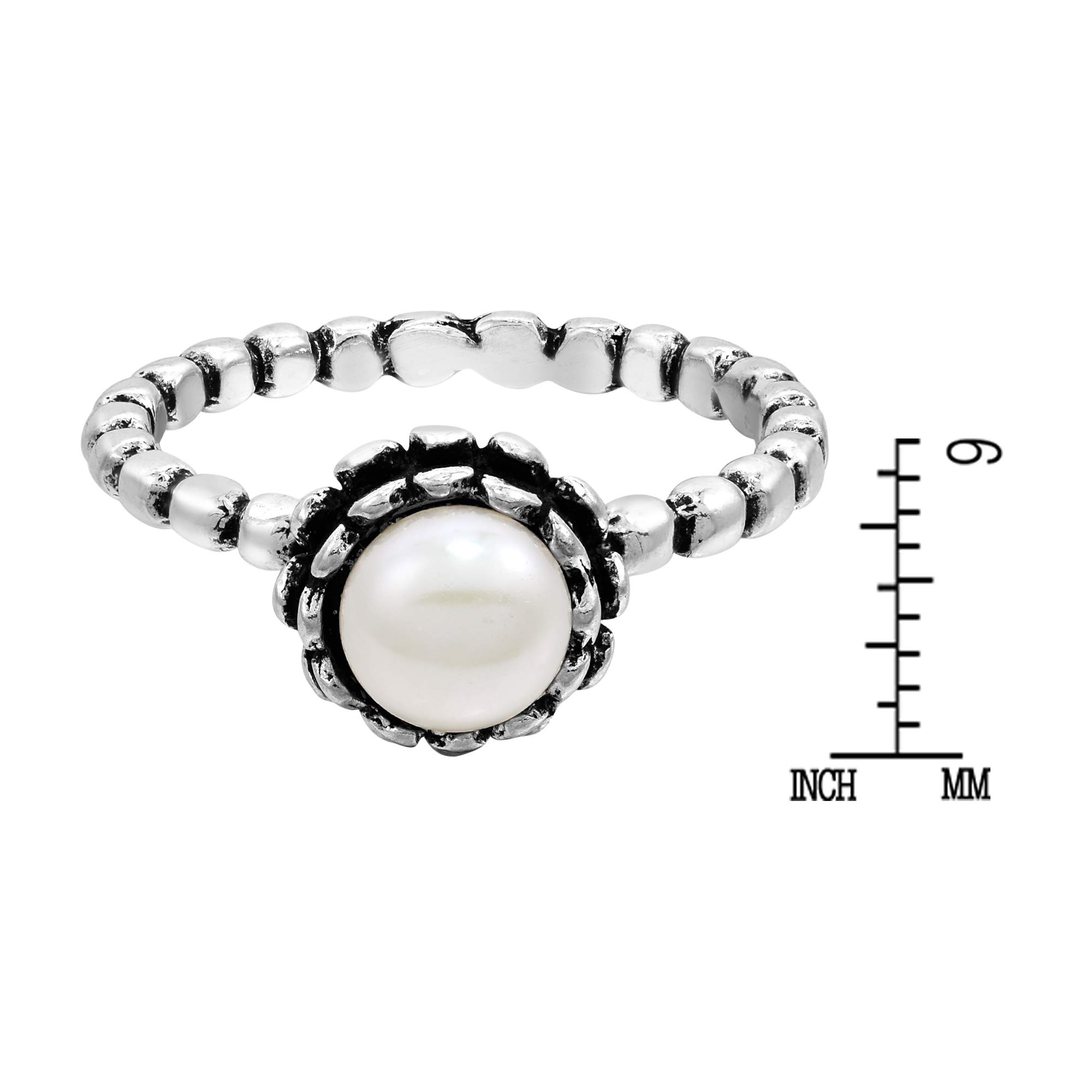Aeravida White Faux Pearl Rose Blossom Sterling Silver Ring for Women | .925 Silver Textured Band | Elegant Wedding, Engagement & Everyday Jewelry | Perfect Gift for Daughter, Wife & Girlfriend | Comfort Fit Available in Sizes 6-9 | Ideal for Anniversaries, Date Nights & Special Occasions