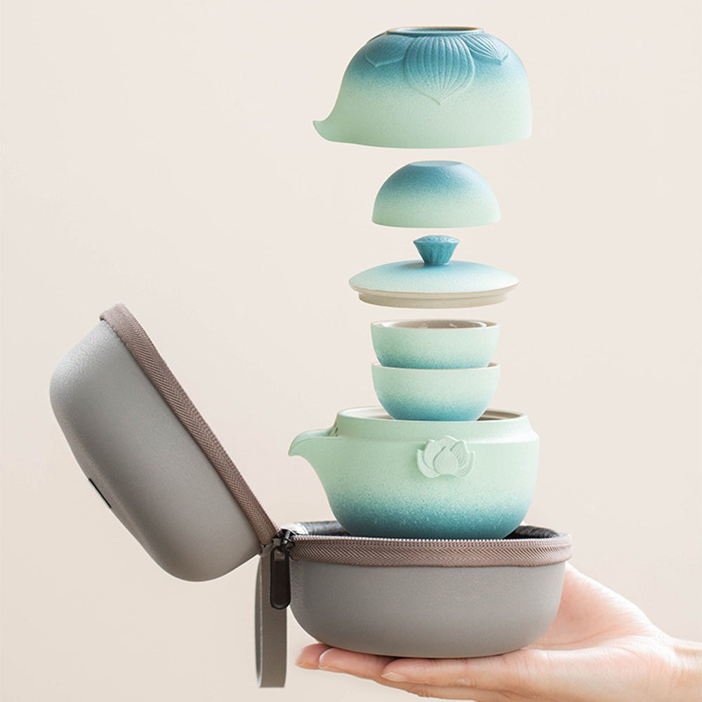 Premium Shiboridashi Lotus Travel Tea Set - Portable Japanese Ceramic Tea Brewing Kit for On-the-Go Tea Lovers | Perfect for Camping, Office & Outdoor Adventures