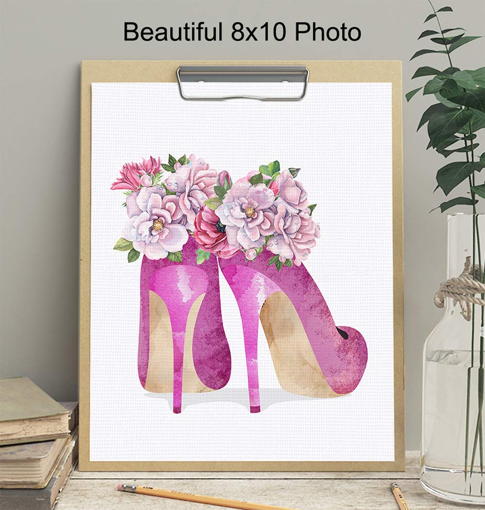 Glam Wall Decor - Fashion Wall Art Poster for Women & Girls - High Fashionista Luxury Print - Pink Couture High Heel Shoes - Perfect for Bedroom & Living Room Decoration