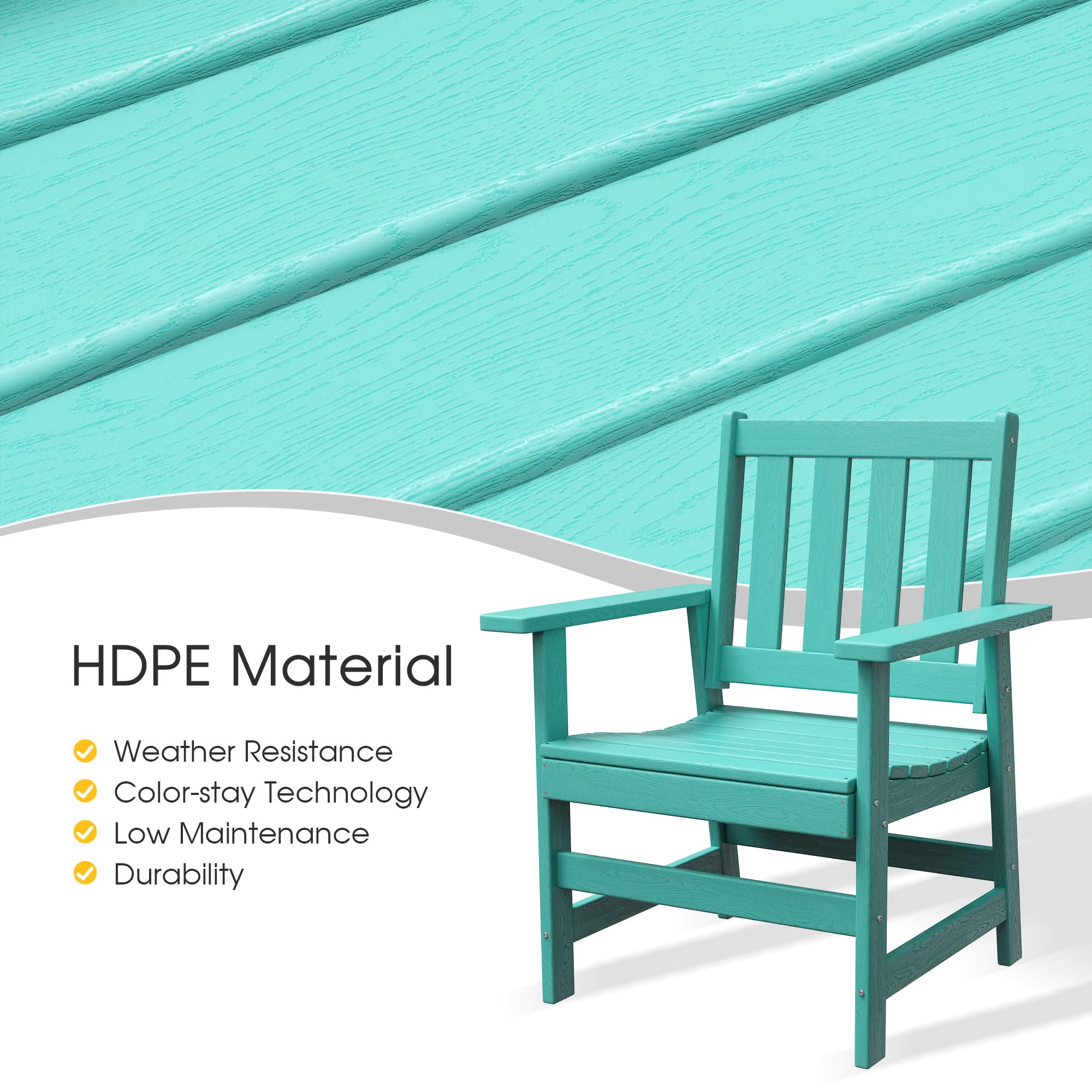 VICLLAX 1-Piece HDPE Weather-Resistant Patio Dining Chair - Durable Adirondack Balcony Furniture for Front Porch, Deck, Backyard & Outdoor Spaces - Perfect for Relaxing, Sunbathing and Entertaining Guests
